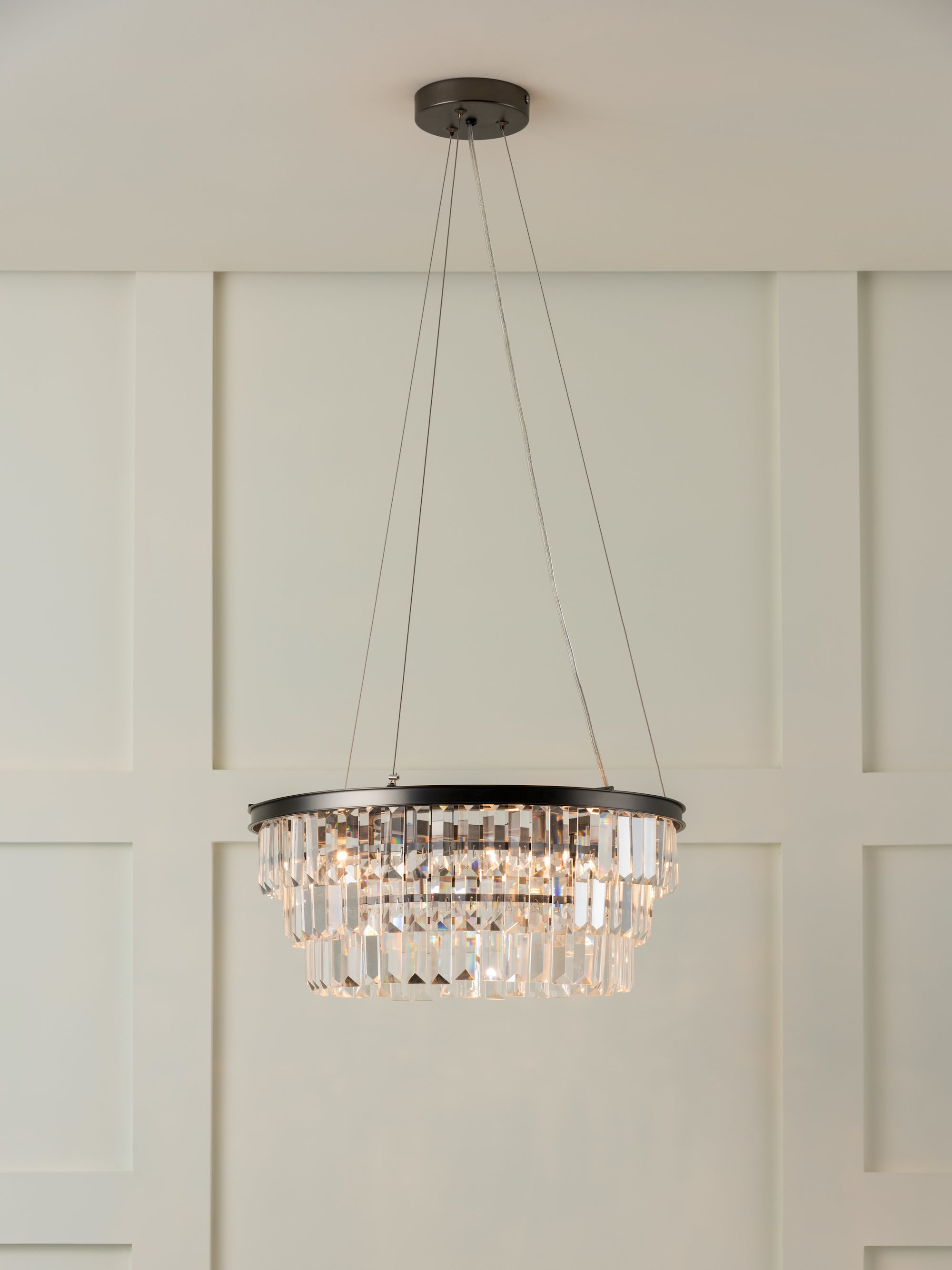 Alila 5-Light Graphite Silver Tiered Crystal Glass Chandelier - Elegant Dining Room & Entryway Lighting Fixture for Modern Homes