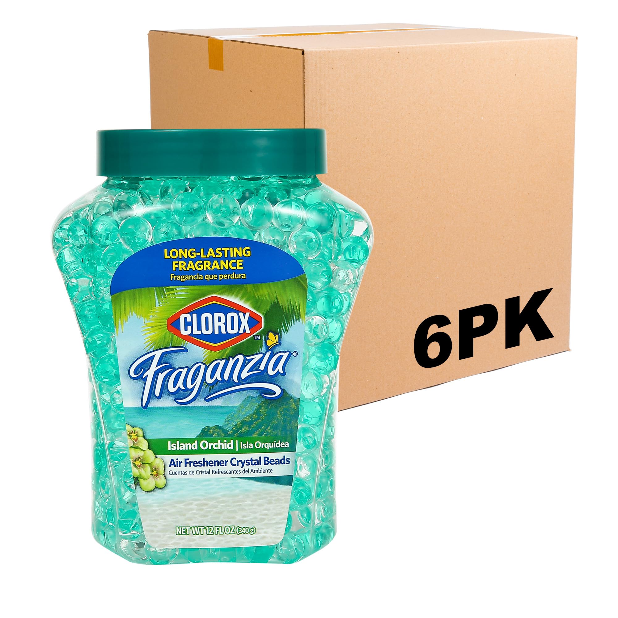 Clorox Fraganzia Crystal Beads Air Freshener - Long-Lasting Gel Beads in Island Orchard Scent | 12 Oz (6 Pack) | Freshen Home, Bathroom, Car & Office | Eliminate Odors Naturally