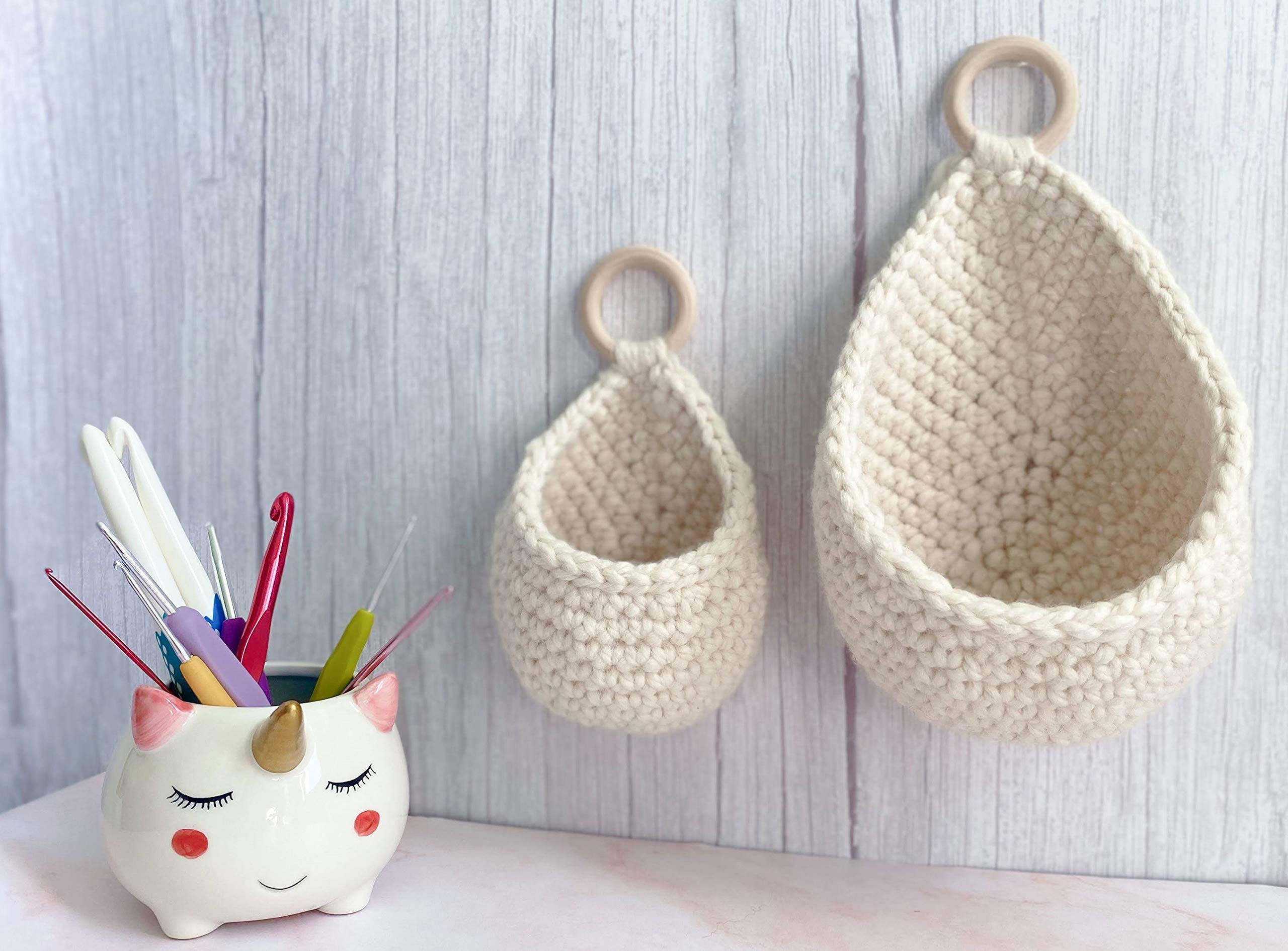 Handmade Crochet Wall Hanging Basket - Boho Home Decor for Plants, Flowers & Storage | Perfect for Living Room, Bedroom, Bathroom & Nursery Decor