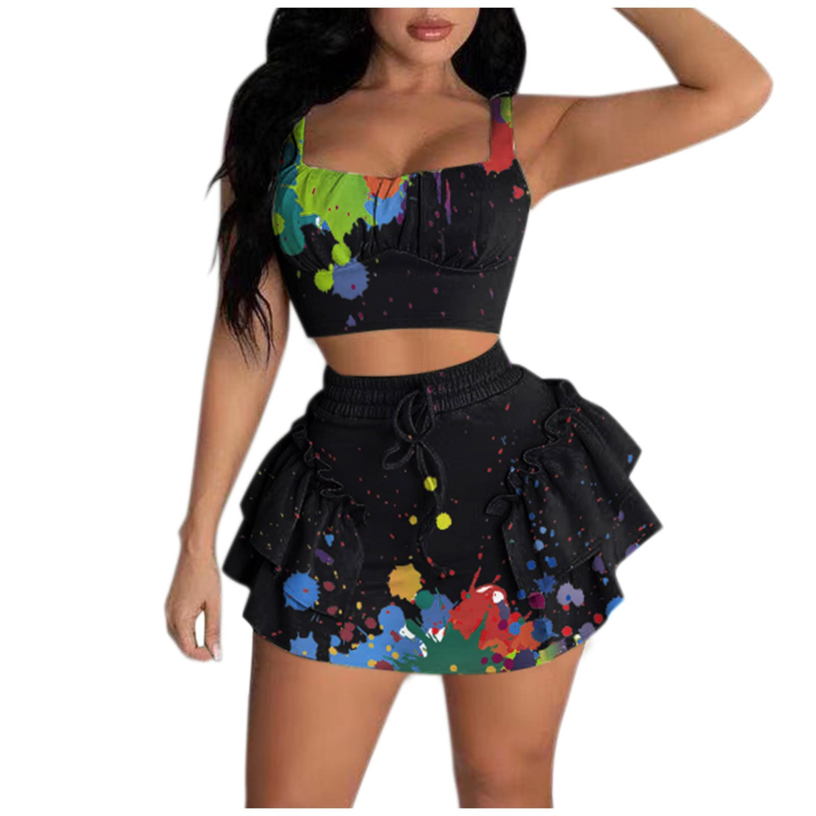 Sinifer Women's Two Piece Outfits Set - Cami Crop Top & Ruffle Shorts Tracksuit for Summer, Casual Wear, Beach Vacation, and Lounge Outfits