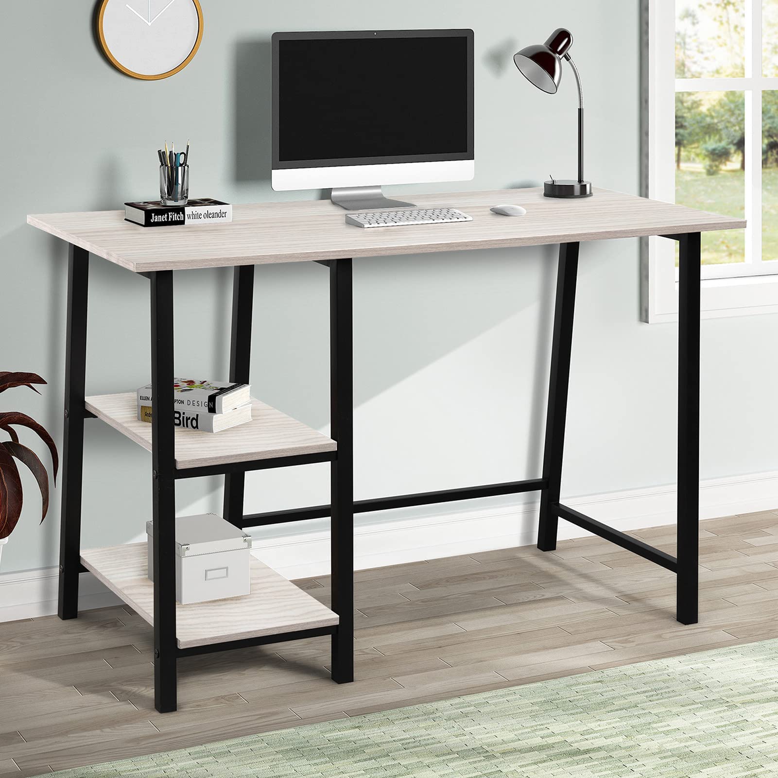 Modern Simple Style Waterproof Computer Desk - Sturdy Metal Frame, Easy to Clean, Multi-Purpose Home Office Desk for Laptop & PC Work - Perfect for Small Spaces, Gaming & Remote Work