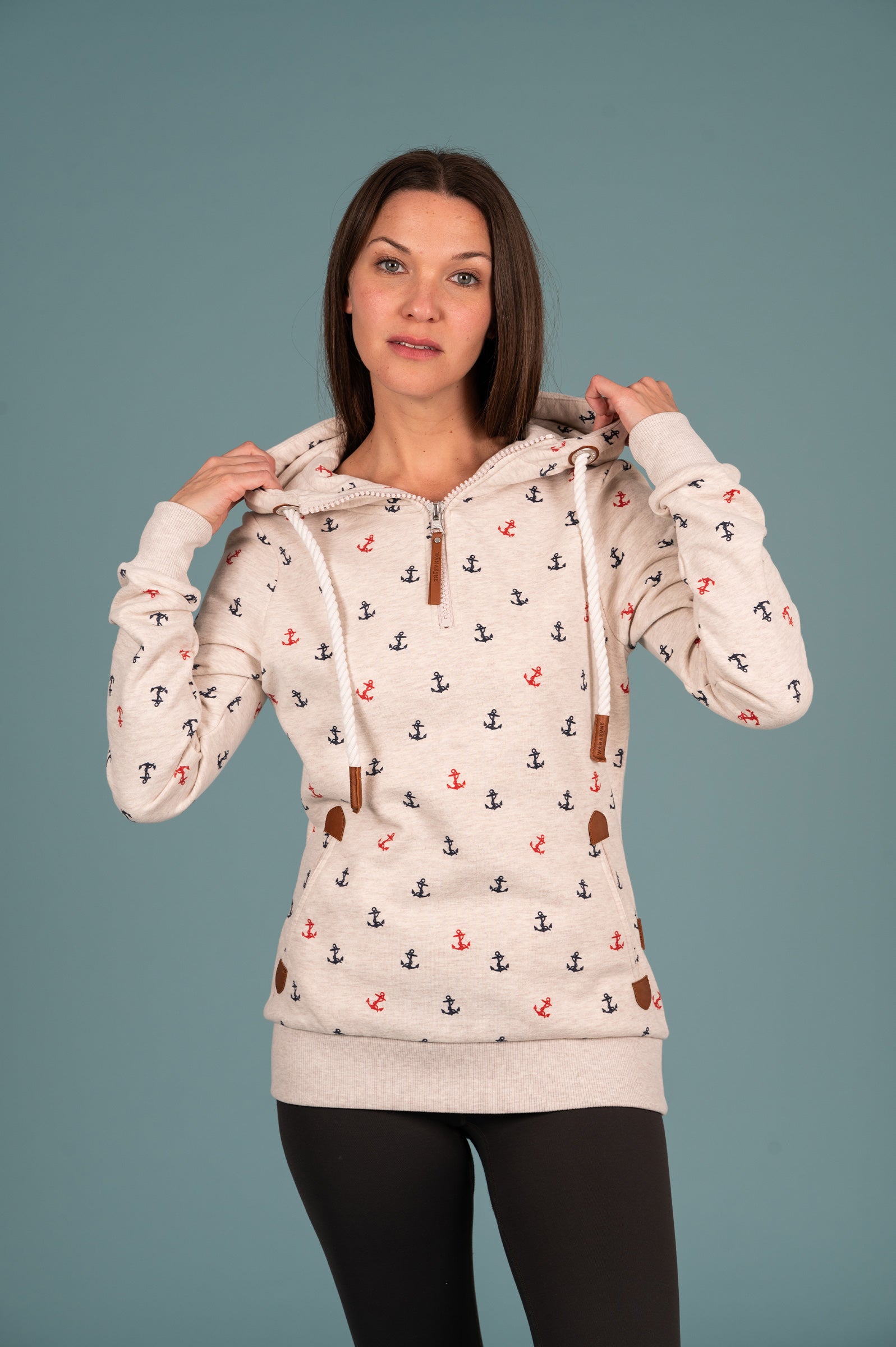 Ivy Half Zip Anchor Printed Hoodie Heather Oatmeal - Stylish Casual Pullover for Men & Women - Perfect for Outdoor Activities, Workouts, and Everyday Wear
