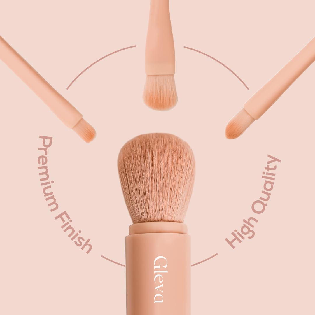 Gleva 4-in-1 Travel Makeup Brush Set - Mini Lip & Eye Shadow Brushes for Women | Perfect for On-the-Go Touch Ups