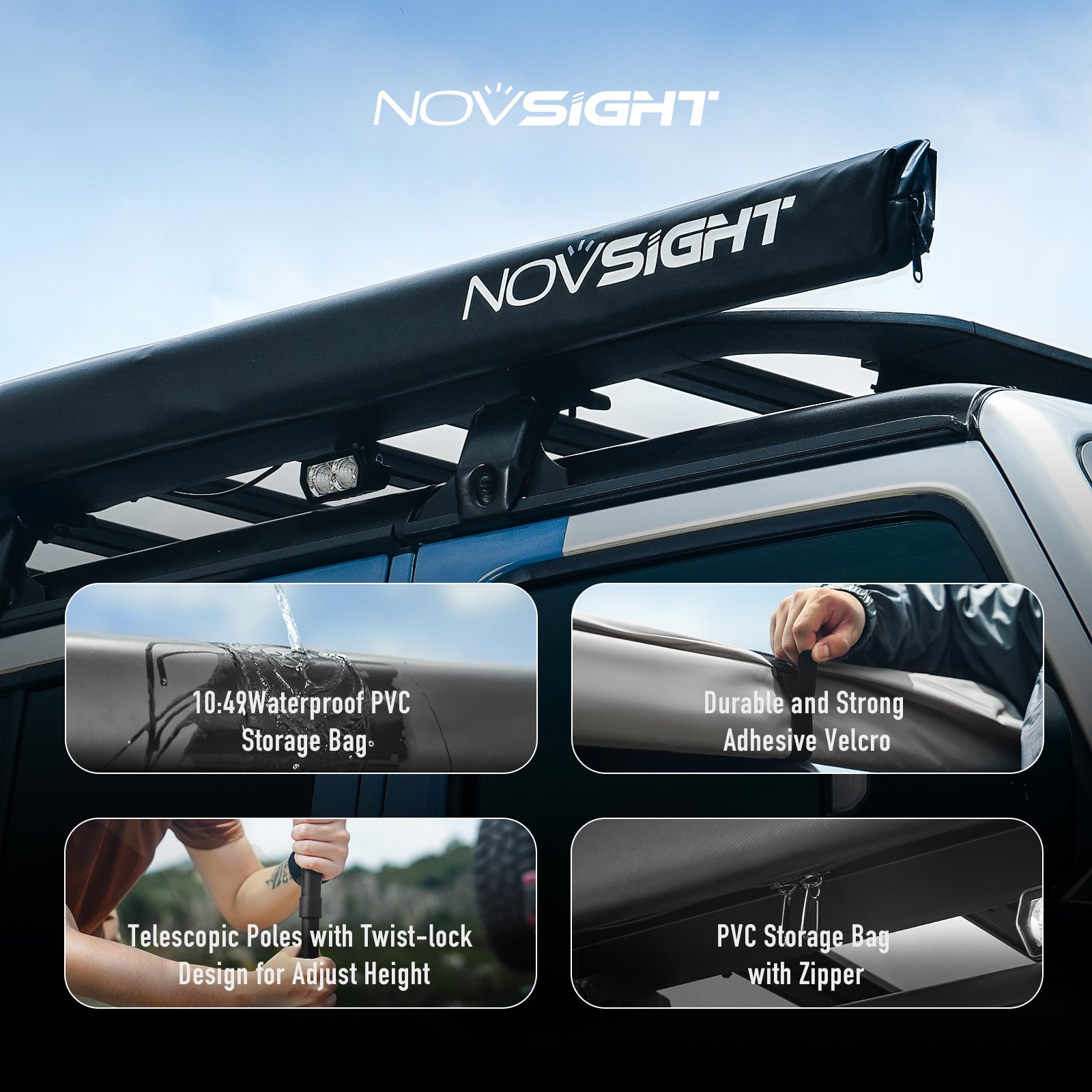 Novsight Car Side Awning Tent - Portable Sun Shelter for Camping, Beach, Picnic & Outdoor Adventures - Universal Fit for SUV, Truck & Van