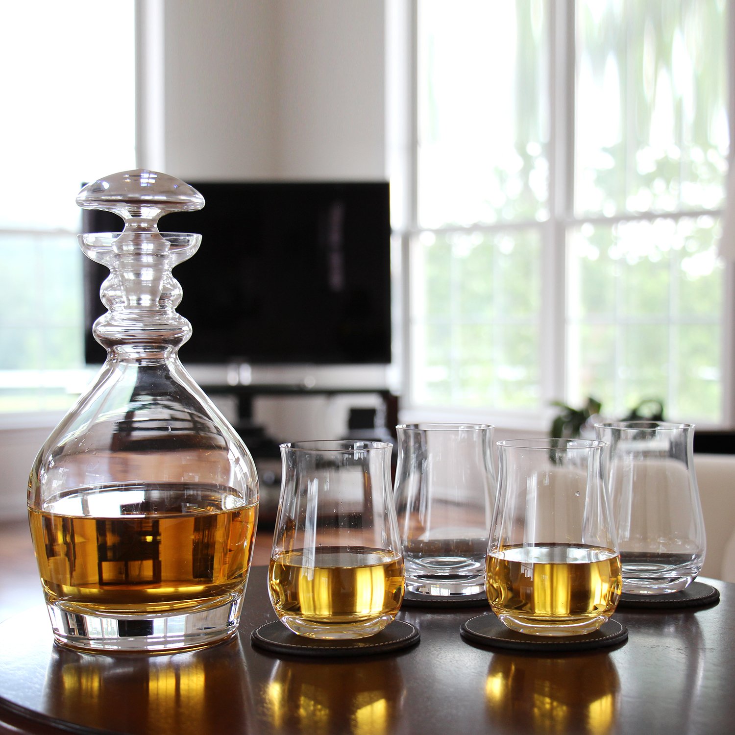 Premium Ravenscroft Crystal Thomas Jefferson 5-Piece Decanter Gift Set - Elegant Whiskey Decanter with Glasses for Bourbon, Scotch & Liquor - Perfect for Home Bars, Weddings & Luxury Gifts