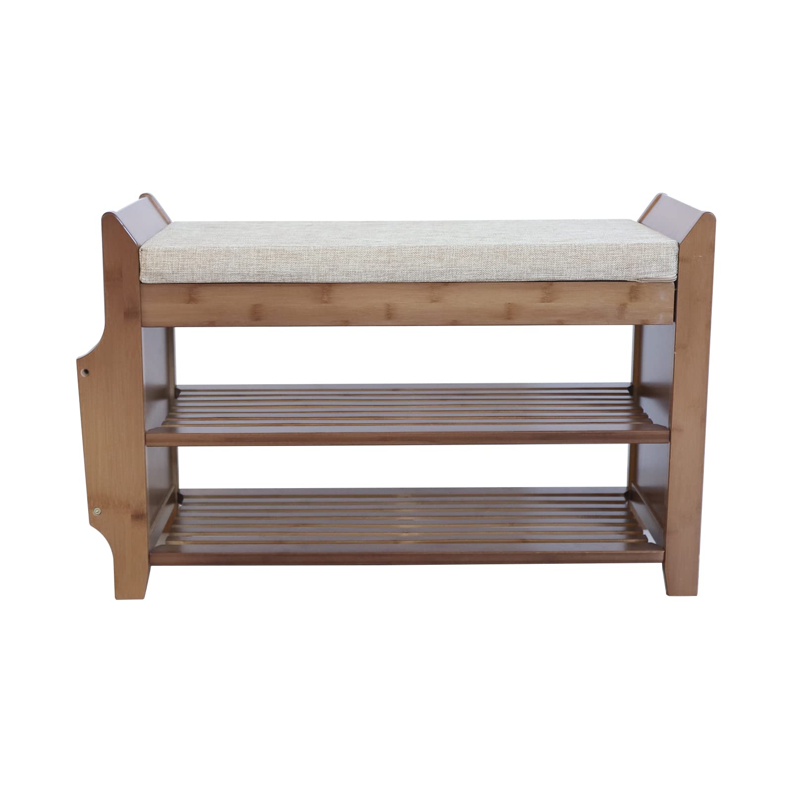 2-Tier Bamboo Shoe Bench with Cushion - Entryway Shoe Rack Organizer & Coat Storage Shelf | Space-Saving Shoe Storage Solution for Hallway, Mudroom or Bedroom (Wood Finish)