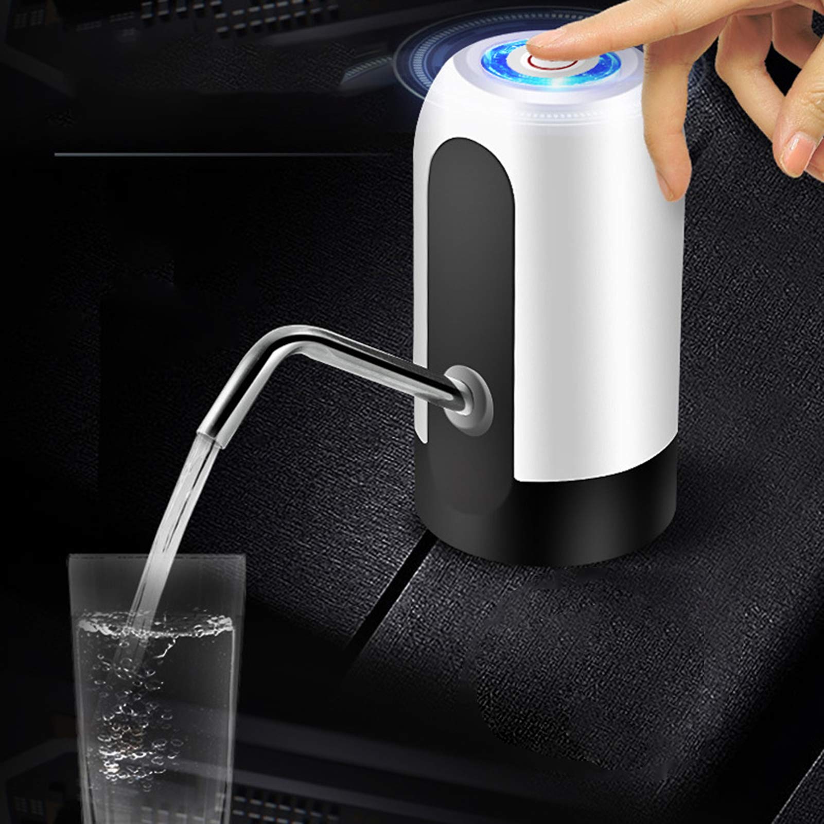 Automatic Water Dispenser Pump, USB Rechargeable Drinking Water Bottle Pump for Picnic, Office, Home - Portable Water Dispenser with Leaning Tower Design (White) - Perfect for Travel, Camping & Outdoor Activities