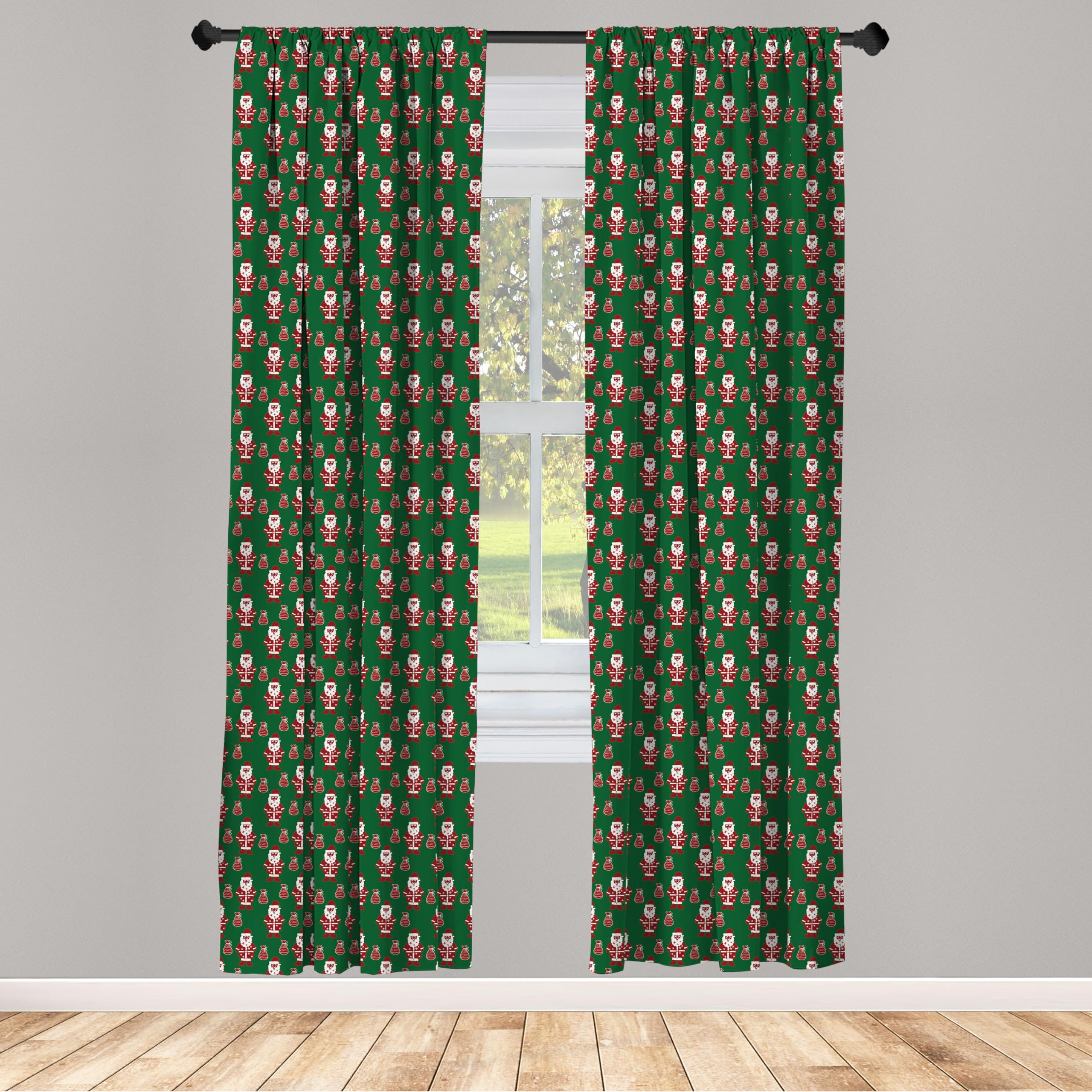 Ambesonne Christmas Santa Claus Window Curtains - 2-Panel Set with Rod Pocket, 28