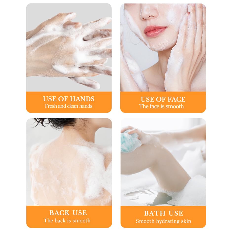 BIOAQUA Vitamin C Papaya Goat Milk Soap - Deep Cleansing Face & Body Bar for Oily Skin, Nourishes & Brightens Skin, 100g/3.5oz - Perfect for Daily Skincare Routine & Acne-Prone Skin