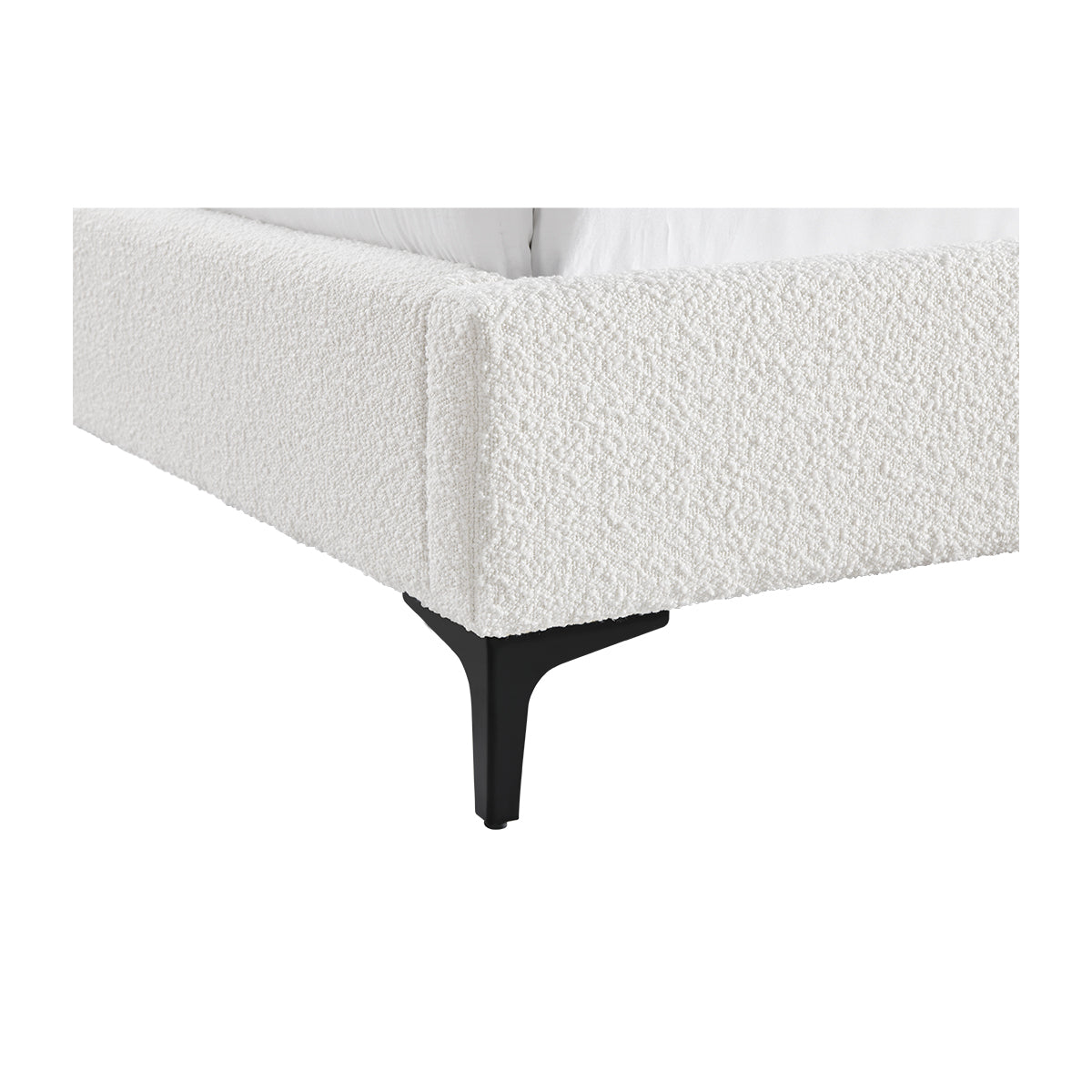 Georgia Boucle Fabric King Single Bed Frame - White Upholstered Headboard, Modern & Cozy for Small Spaces - Perfect for Apartments, Guest Rooms & Dormitories