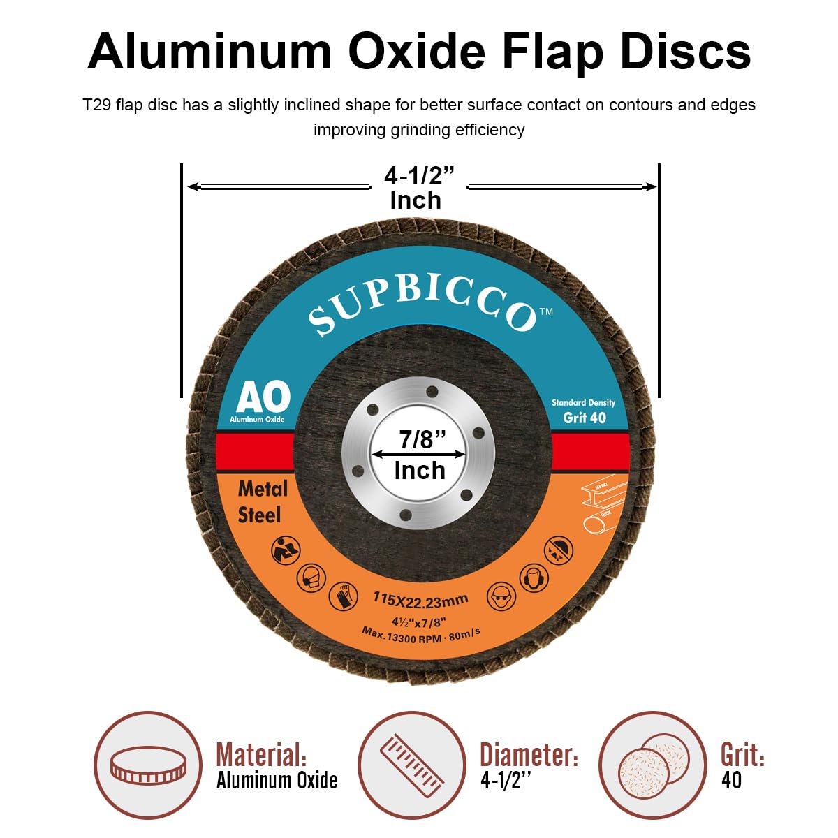 10 Pack 40 Grit Flap Discs 4 1/2 Inch for Angle Grinder - Type 29 Abrasive Sanding Flapper Wheels with Aluminum Oxide - Perfect for Metal Grinding, Wood Sanding & Surface Preparation
