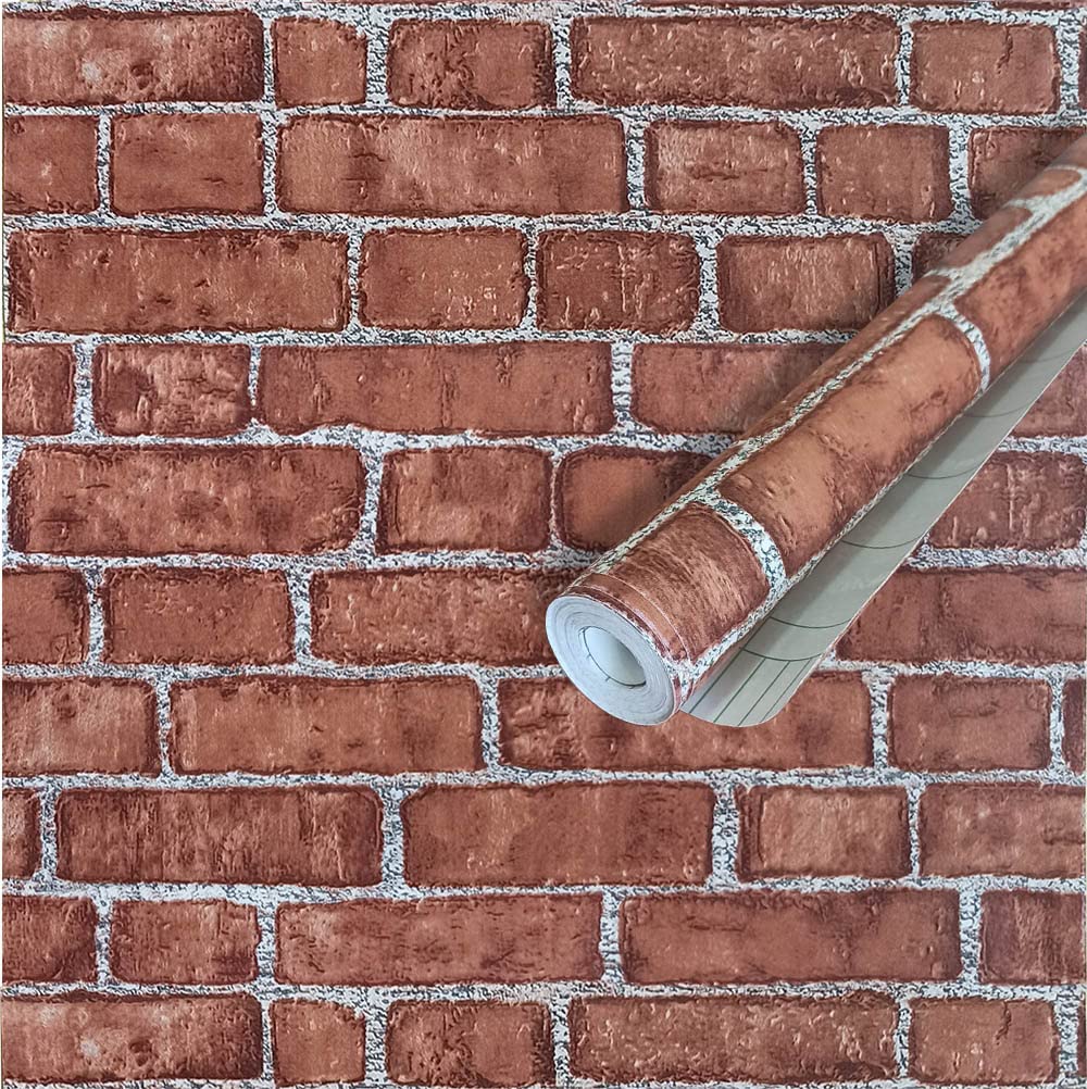 Vintage Brick Stone Peel and Stick Wallpaper - Self Adhesive Contact Paper for Walls (17.7x118 Inch, Red Brown) - Perfect for Christmas, Halloween Fireplace Decor, Bedroom & Laundry Room Wall Covering - Easy DIY Home Renovation & Seasonal Decoration