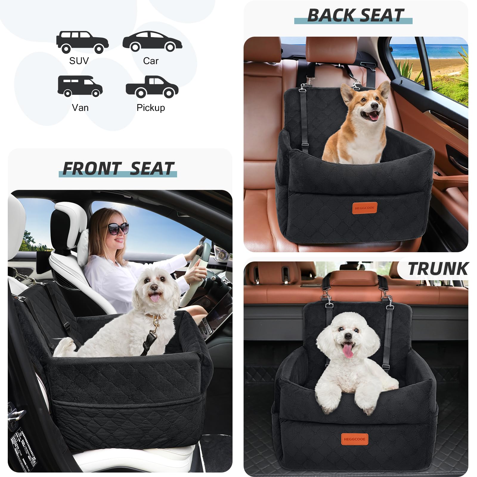 **Memory Foam Dog Booster Car Seat for Small & Medium Dogs Under 35lbs - Washable Pet Car Bed with Storage Pockets & 2 Safety Belts - Perfect for Travel, Road Trips & Daily Commutes**
