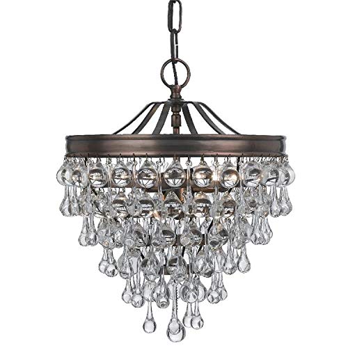 Calypso 3-Light Crystal Teardrop Mini Chandelier in Vibrant Bronze - Elegant Ceiling Lighting Fixture for Dining Room, Bedroom or Entryway