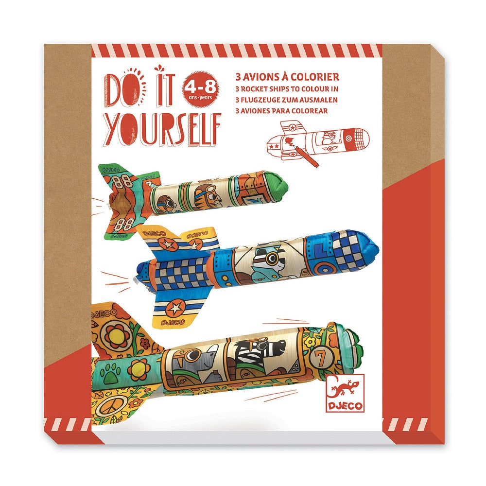 DIY 3 Rocket Ships Coloring Kit - Creative Space Craft for Kids | Fun STEM Activity & Birthday Party Favor