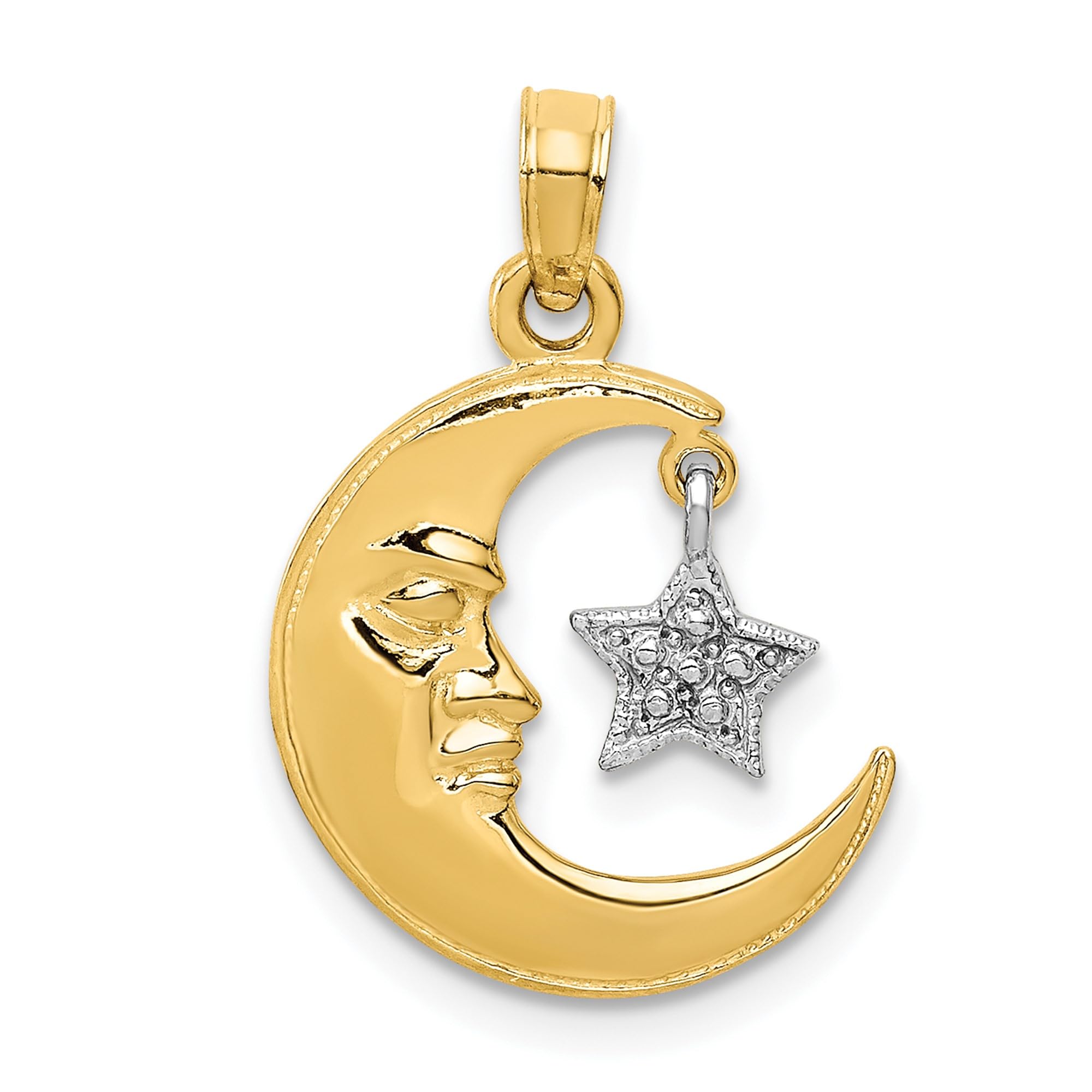 14K Solid Two-Tone Gold Crescent Moon & Star Pendant Necklace - Celestial Jewelry for Women - Perfect for Everyday Wear, Gifts & Special Occasions