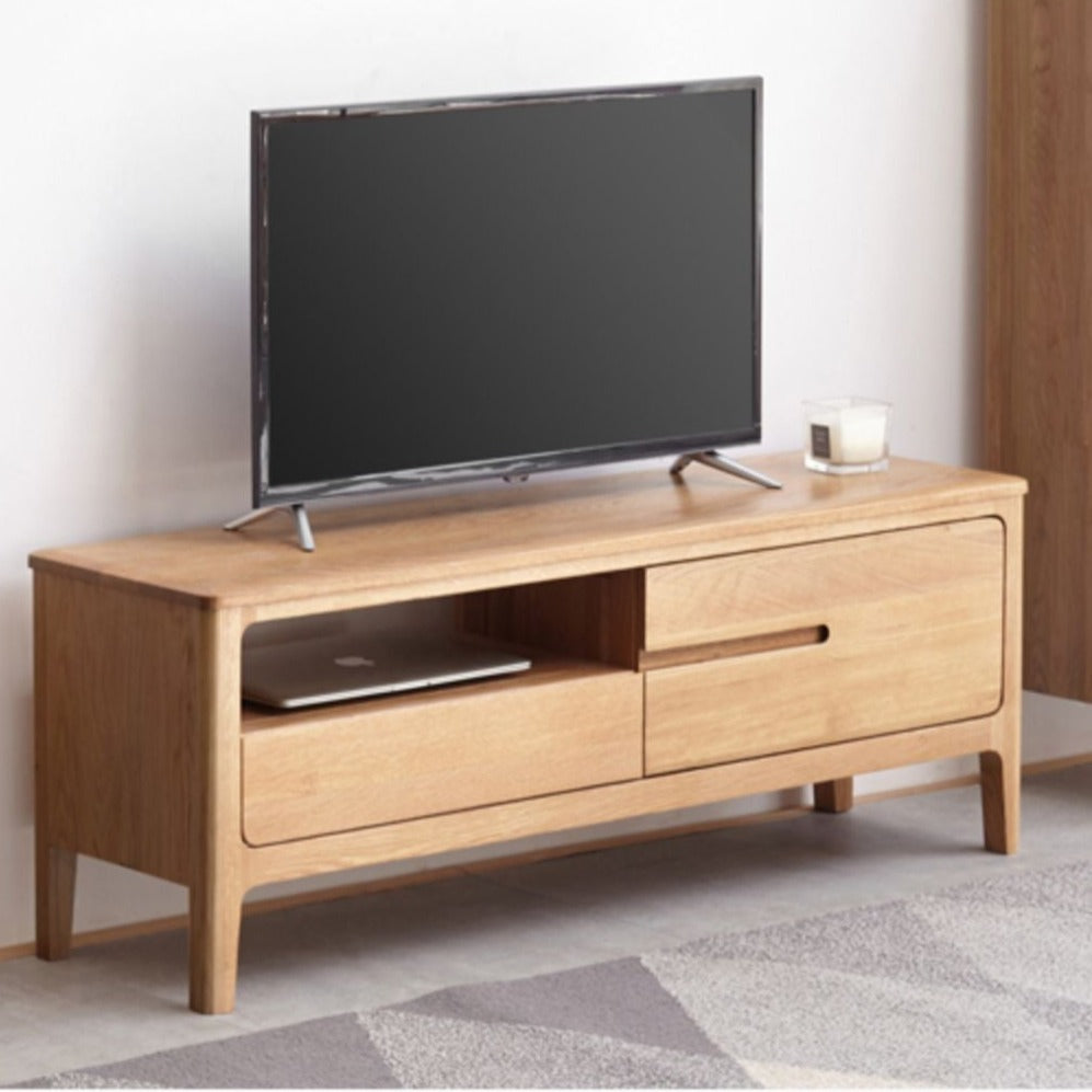 Solid Oak Wood TV Stand - Small Size with Multiple Style Options - Perfect for Living Room, Bedroom & Home Theater Setup