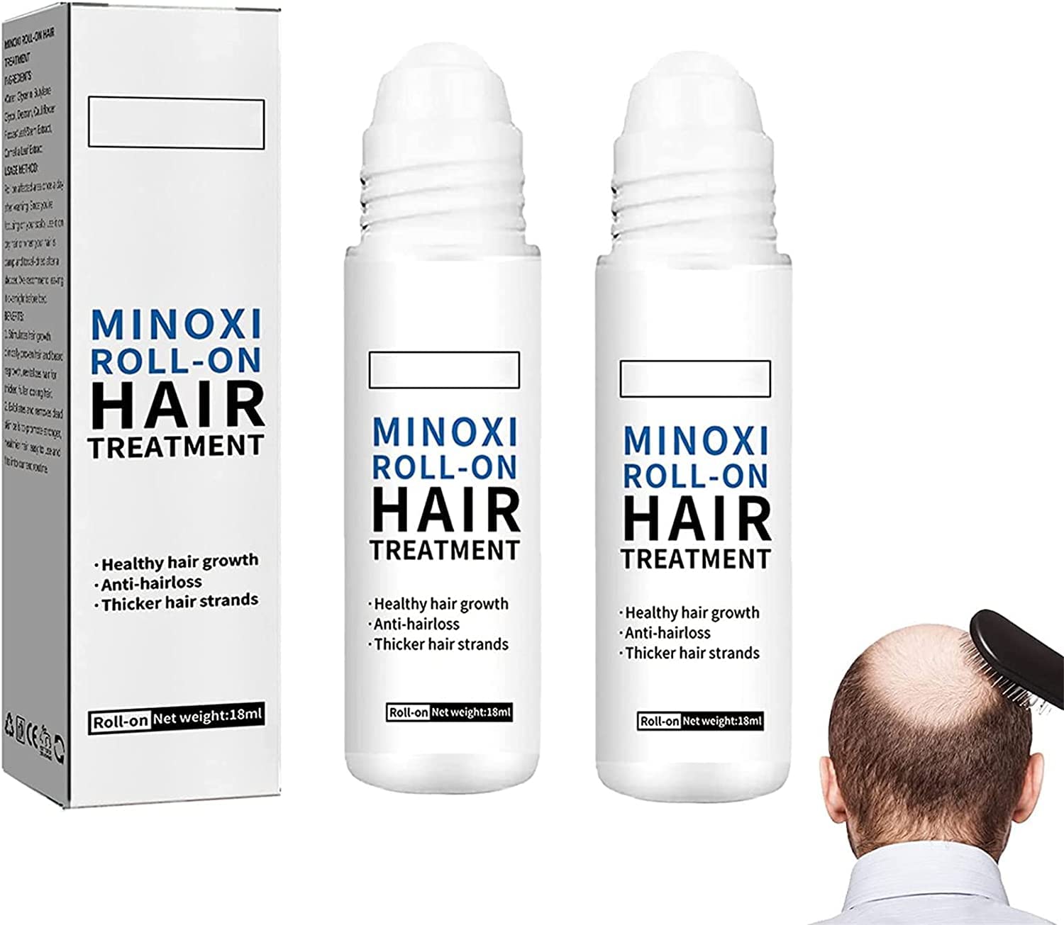 Re:act Minoxi Roll-on Hair Growth Treatment - 2023 New Natural Nourishing Scalp Oil for Dry Damaged Hair - Hair Care Serum for Women & Men (2 Pack) - Perfect for Daily Use at Home, Salon & Travel