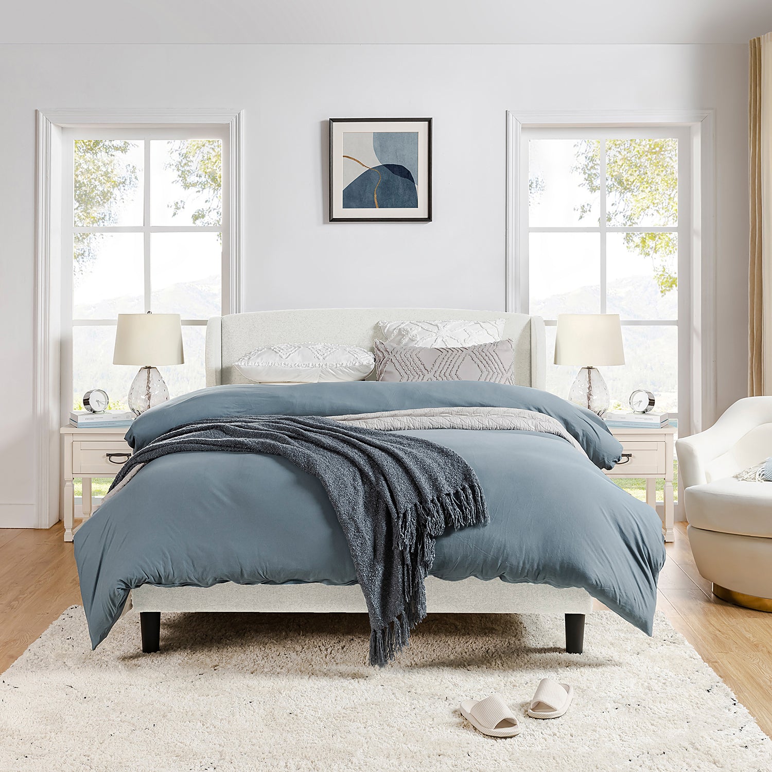 Baotist Upholstered Wingback Platform Bed Frame - Queen Size Modern Bedroom Furniture for Master Bedroom, Guest Room & Apartment
