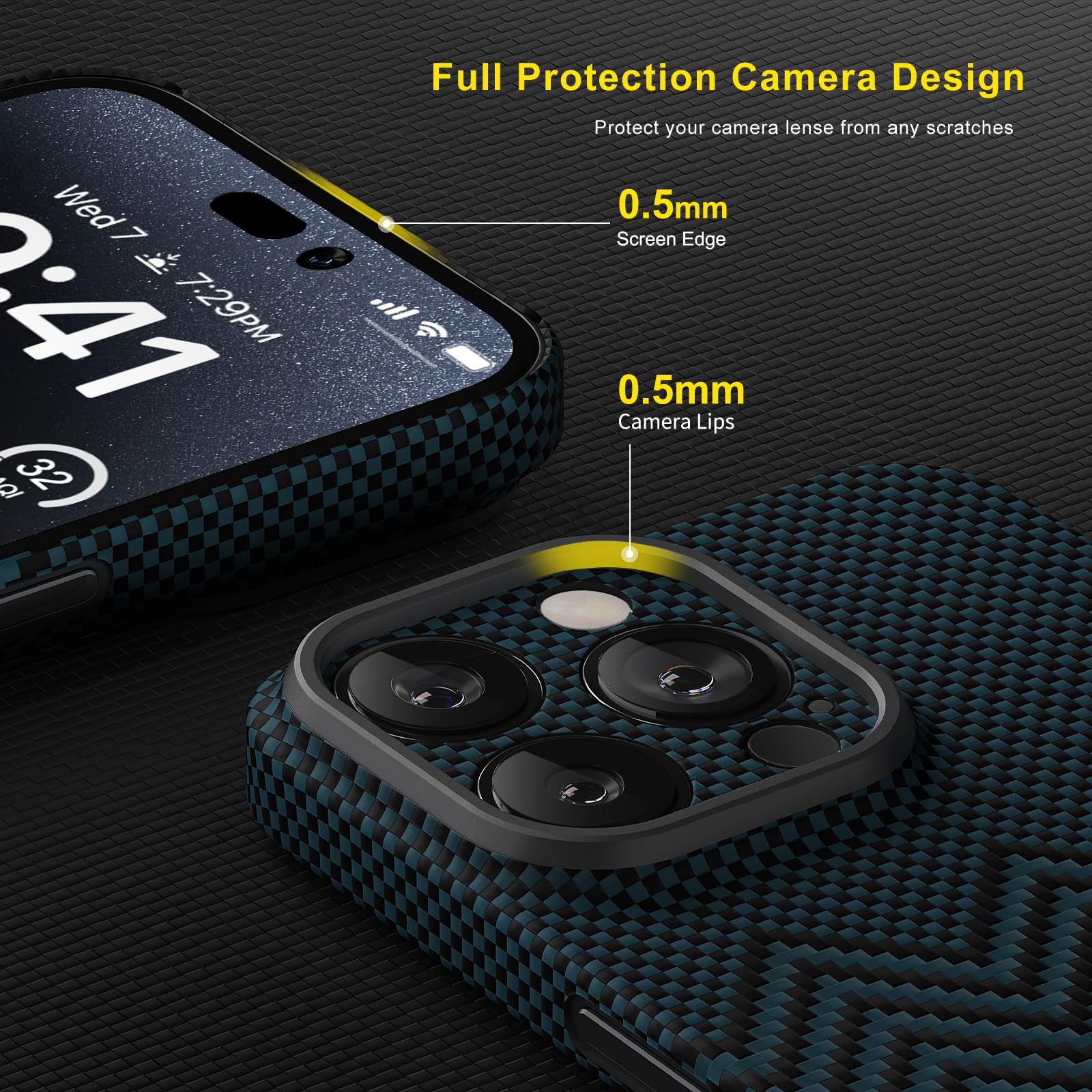 Memumi for iPhone 15 Pro Carbon Fiber Case - Ultra Thin 0.5mm Aramid Fiber Slim Fit Protective Cover with Wavy Texture (Dream Series Wavy Blue) | Durable & Stylish Phone Case for Everyday Use, Work & Travel