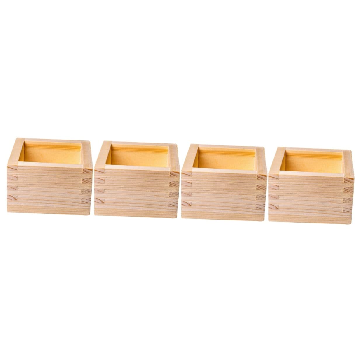 4-Piece Japanese Wooden Sushi Cup Set - Unfinished Cypress Square Teacups for Sake, Tea & Kungfu Drinks | Home, Restaurant & Kitchen Storage | Perfect for Japanese Dining, Tea Ceremonies & Sushi Bars