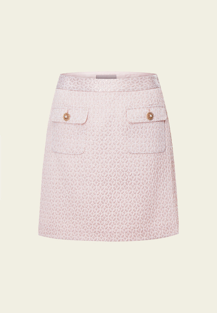 Elegant Pink Jacquard Mini Skirt for Women - Vintage Floral Pattern A-Line Skirt - Perfect for Party, Date Night & Summer Outfits