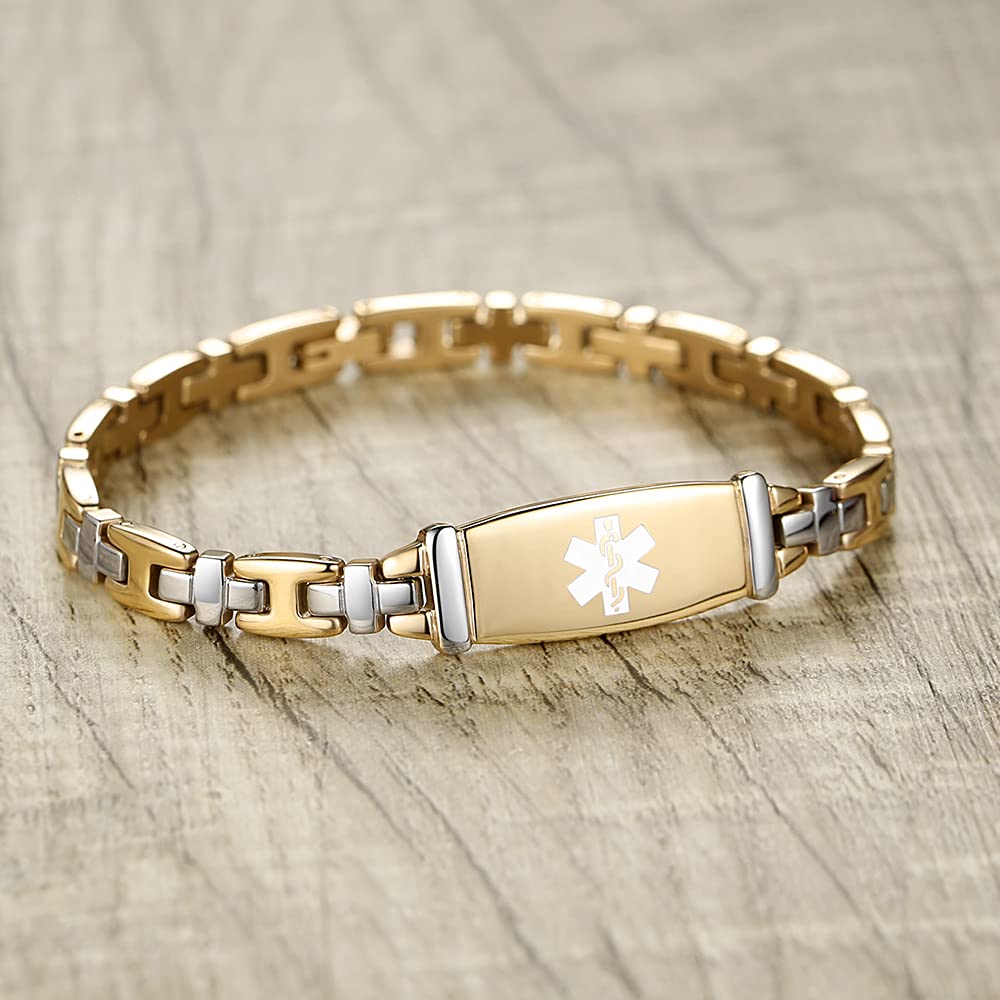 LinnaLove Stainless Steel Medical Alert ID Bracelet for Women - 7.5