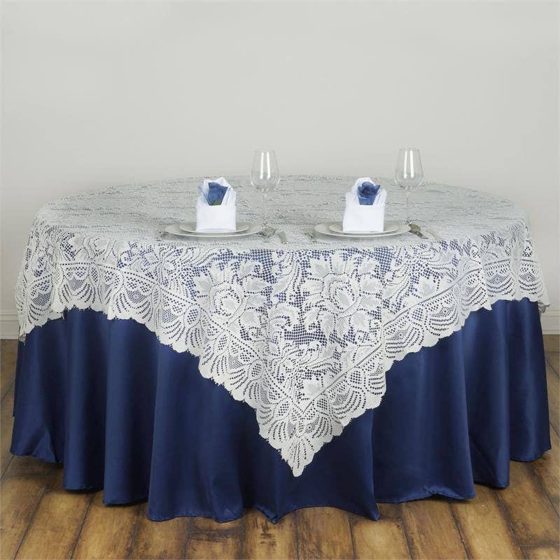 Efavormart 90x90 Inch Ivory Square Lace Tablecloth Overlay - Elegant Wedding Table Runner, Party Decor, Banquet & Catering Table Cover - Perfect for Bridal Shower, Anniversary, and Formal Dining Decorations