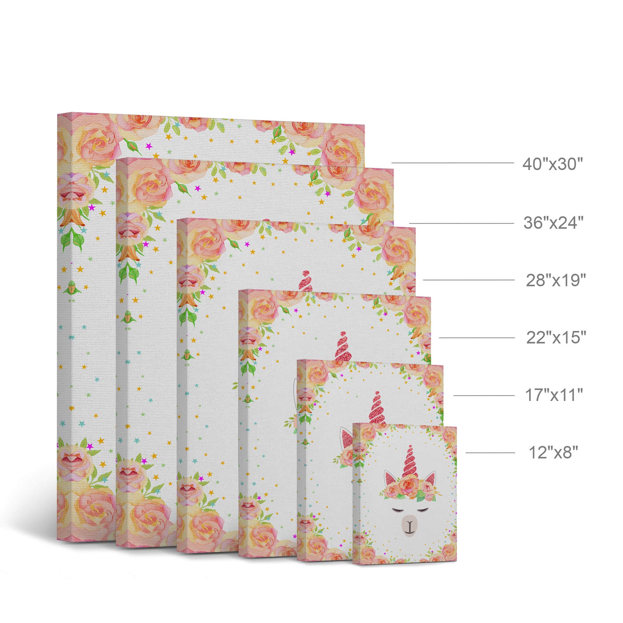Cute Unicorn Wall Art Canvas Print - Floral Orange Background, Ready to Hang Nursery Decor, Kids Room Decor, Baby Gift, Made in USA (17x11) - Perfect for Children's Bedroom, Playroom & Birthday Presents