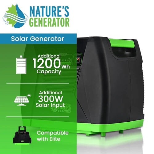 Natures Generator Elite Power Pod - Portable Solar Generator for Camping, Emergencies & Off-Grid Power - 1200W Solar Powered Battery Backup for Home & Outdoor Use