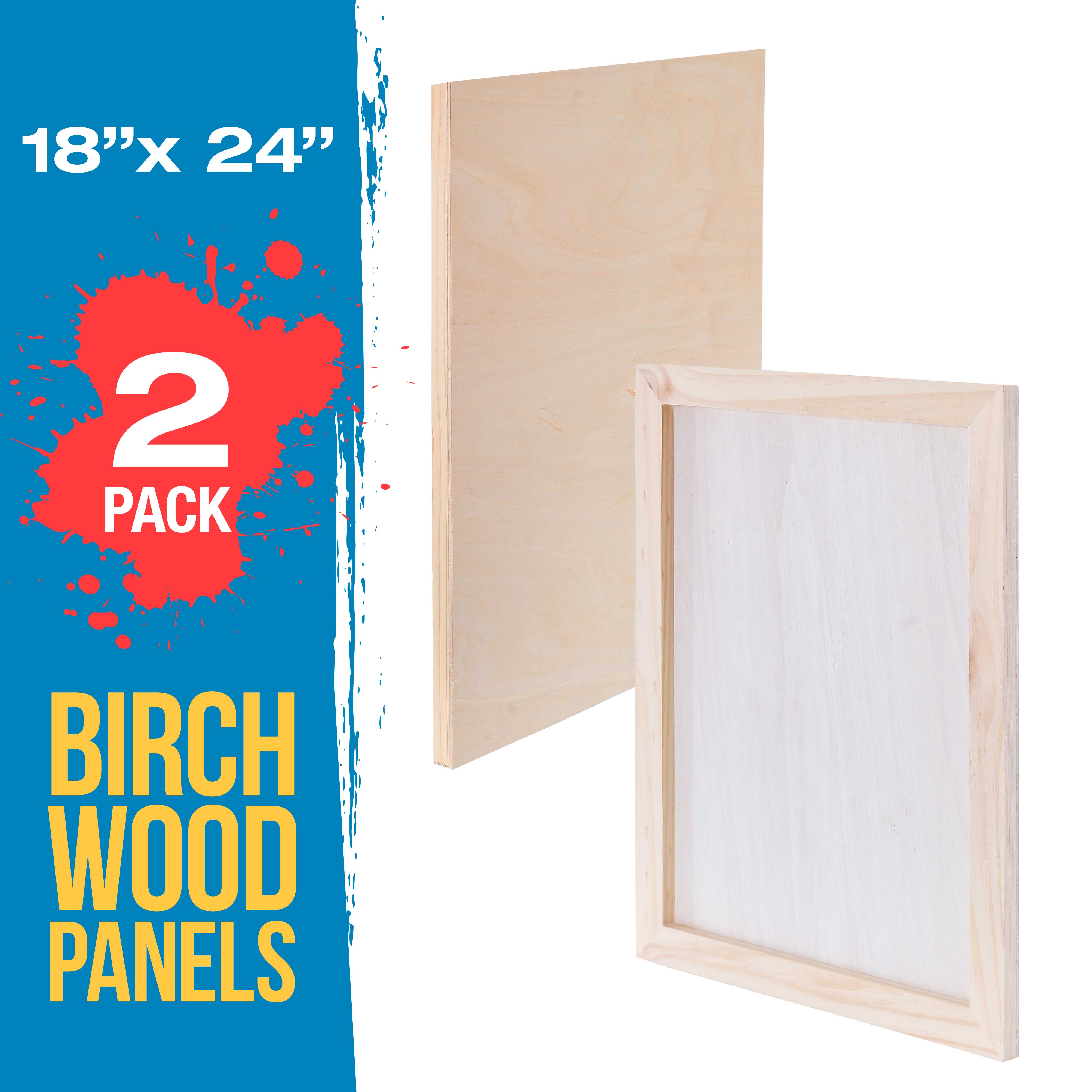 Unfinished Cradled Wood Panels for Painting - 2 Pack of 18x24 Inch Studio Birch Wooden Canvas Boards (3/4