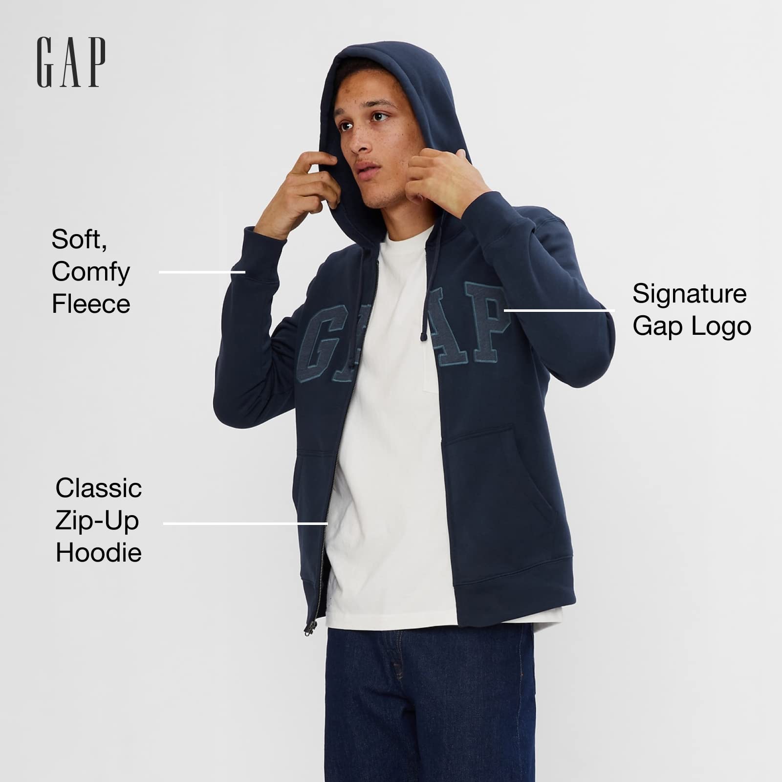 GAP Logo Hoodie - Full Zip Sweatshirt for Men & Women | Casual Streetwear & Loungewear | Perfect for Everyday Wear, Gym, and Outdoor Activities