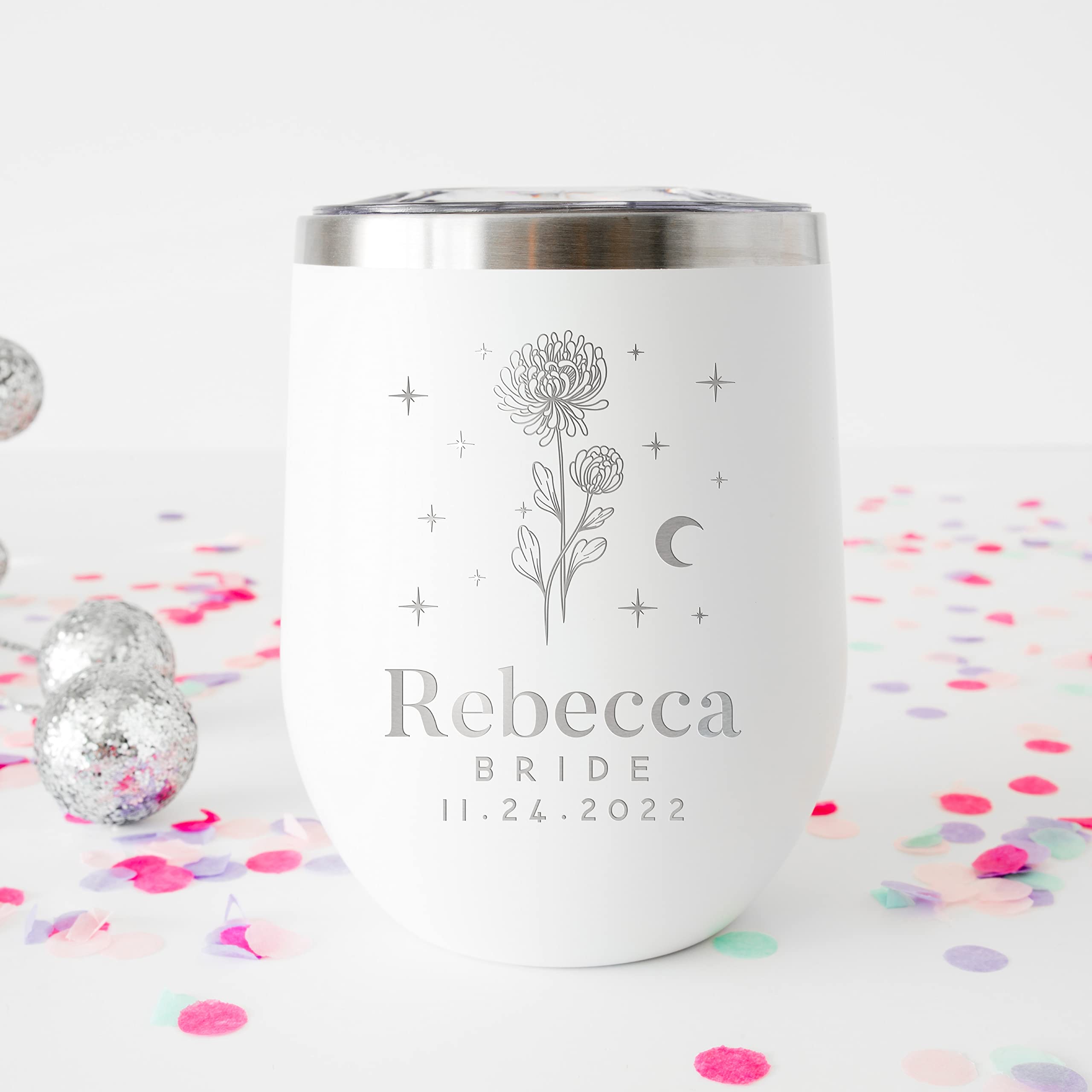 Personalized Bridesmaid Wine Tumblers Set of 5 - Custom Engraved Stemless Glasses with Lid, Names & Titles - 10 Colors & 12 Birth Flower Options - Unique Bridesmaid Proposal Gifts - Perfect for Wedding Showers, Bachelorette Parties & Thank You Gifts