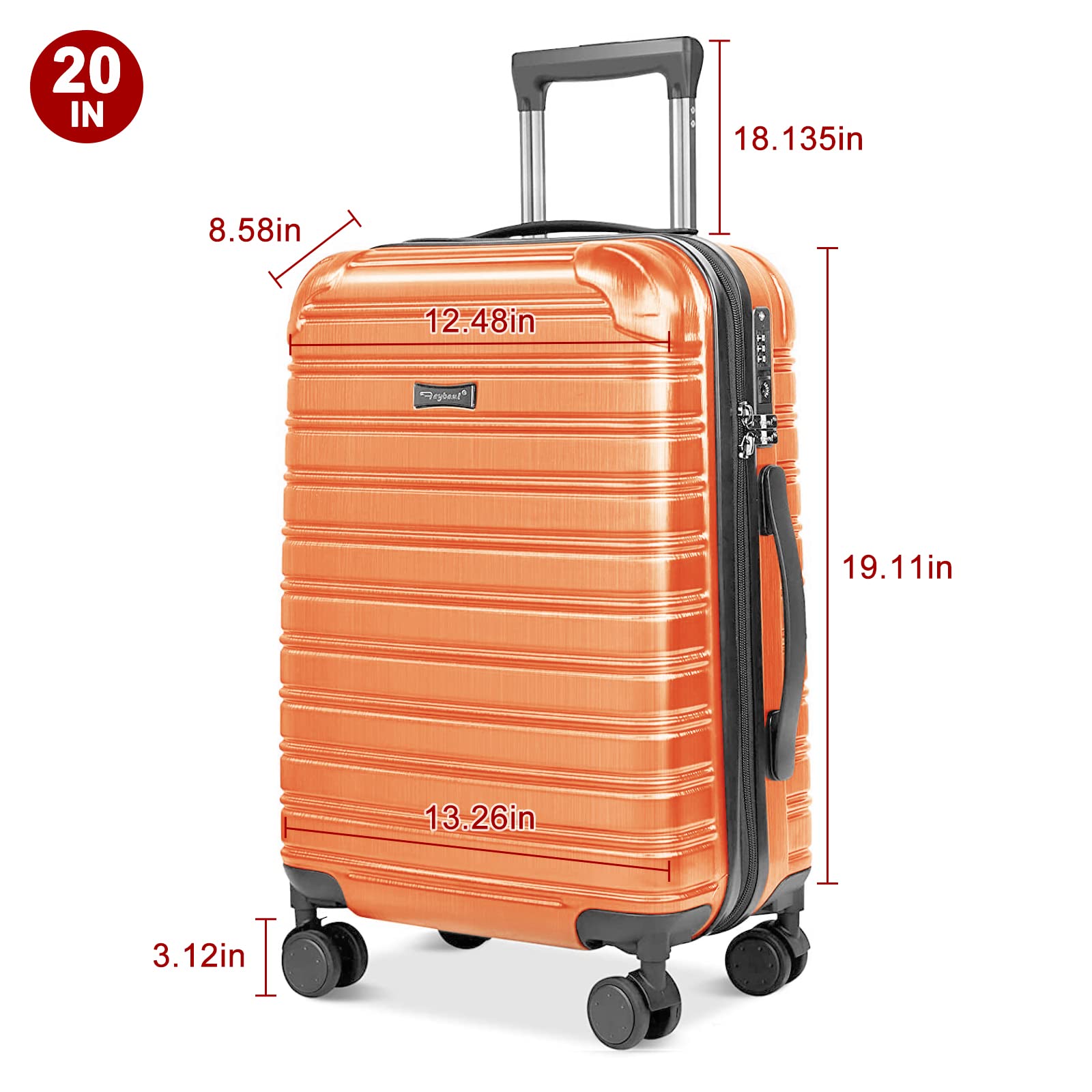 2-Piece Lightweight Hardshell Spinner Luggage Set - 14/20 Inch Airline Approved Carry-On Suitcase with TSA Lock, Durable PC+ABS Material (Orange) - Perfect for Business Travel & Weekend Getaways