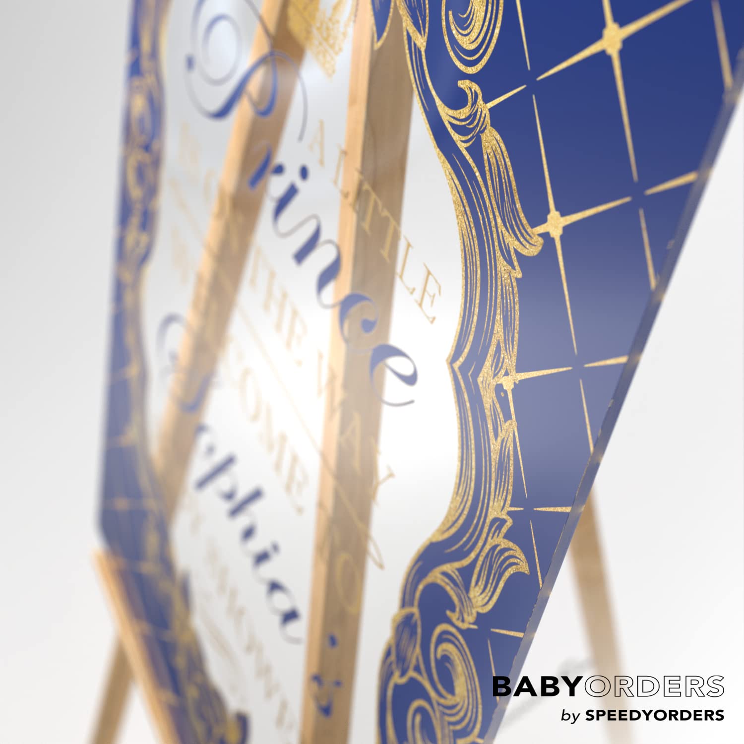 Royal Baby Welcome Sign - Blue & Gold Shower Backdrop for Little Prince Gender Reveal Party Decor | Acrylic Baby Shower Poster for Nursery, Birthday & Newborn Celebration