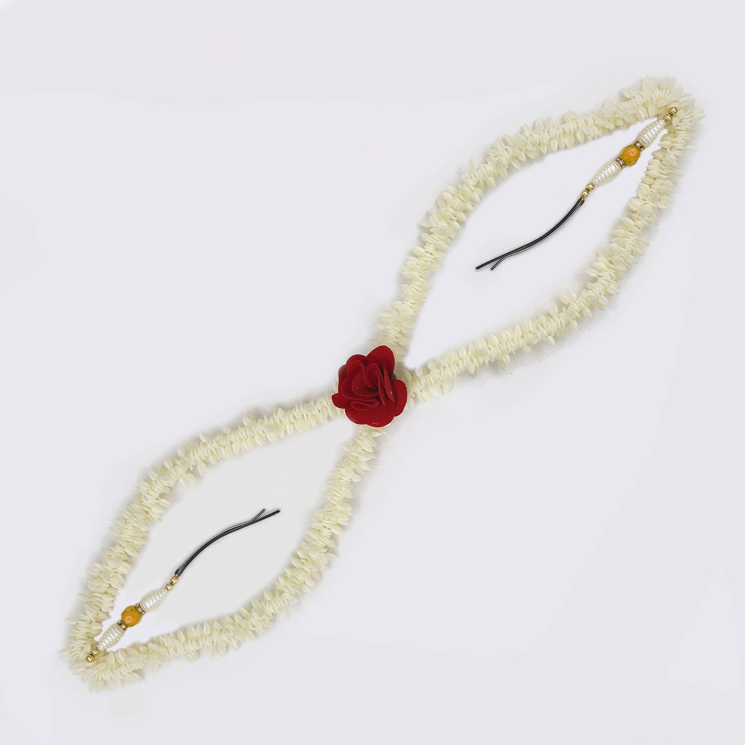 Paradise® Double Hair Gajra Artificial Flower Hairpiece - Wedding Bridal Hair Accessory with Yellow Pearls (380 Degree Full Circle Design) - Perfect for Indian Weddings, Bridal Hairstyles, and Cultural Celebrations