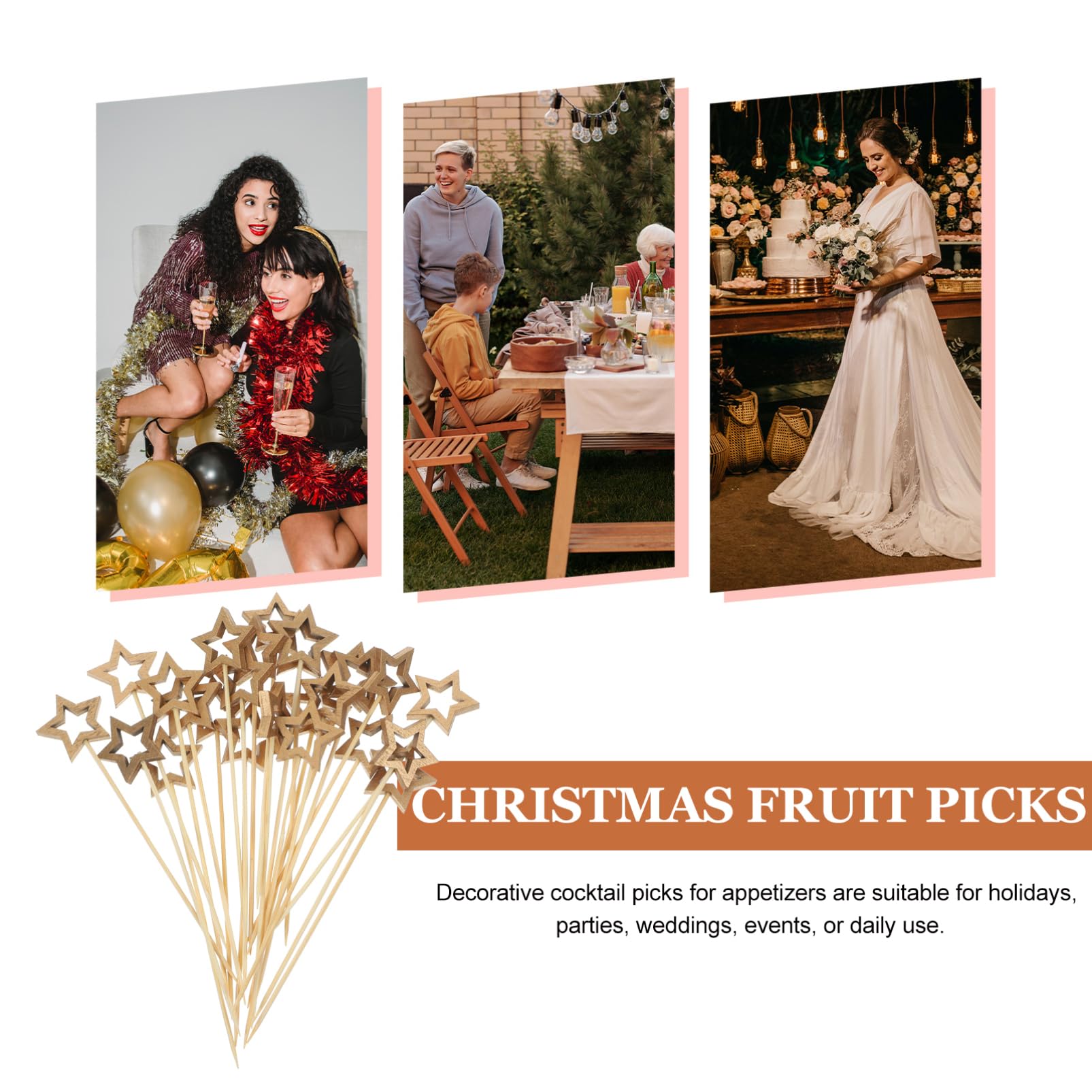 50pcs Christmas Star Wooden Cocktail Picks - Bamboo Appetizer Toothpicks for Holiday Parties, Fruit Skewers & Festive Drinks - Perfect for Christmas Decorations, Cocktail Garnishes & Dessert Presentations