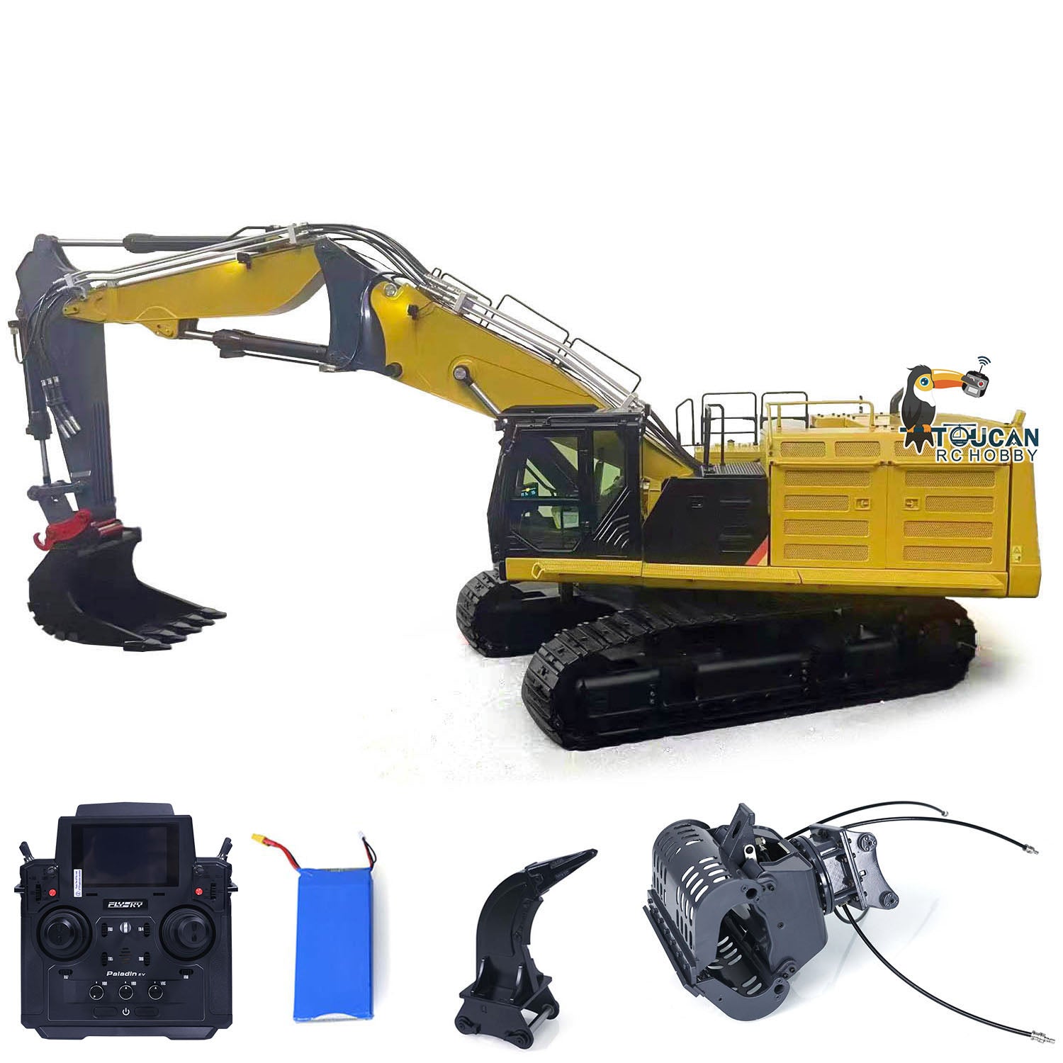 1/14 Scale RC Hydraulic Demolition Excavator Toy - 374 UHD 3-Section Boom RTR Digger with Flysky PL18EV Radio, Realistic Sound & Light System - Construction Site Simulation, Kids Outdoor Play, Collector's Model