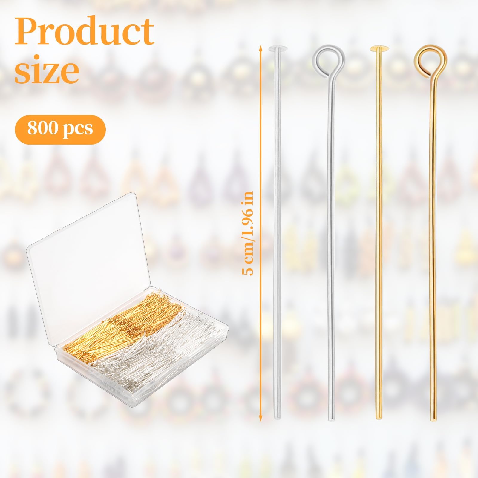 800PCS 2'' Flat Head Pins Eye Pins for Jewelry Making - Gold & Silver Metal Headpins, DIY Craft Supplies for Earrings, Bracelets, Necklaces, Pendants - Perfect for Beading, Wire Wrapping, and Handmade Jewelry Designs