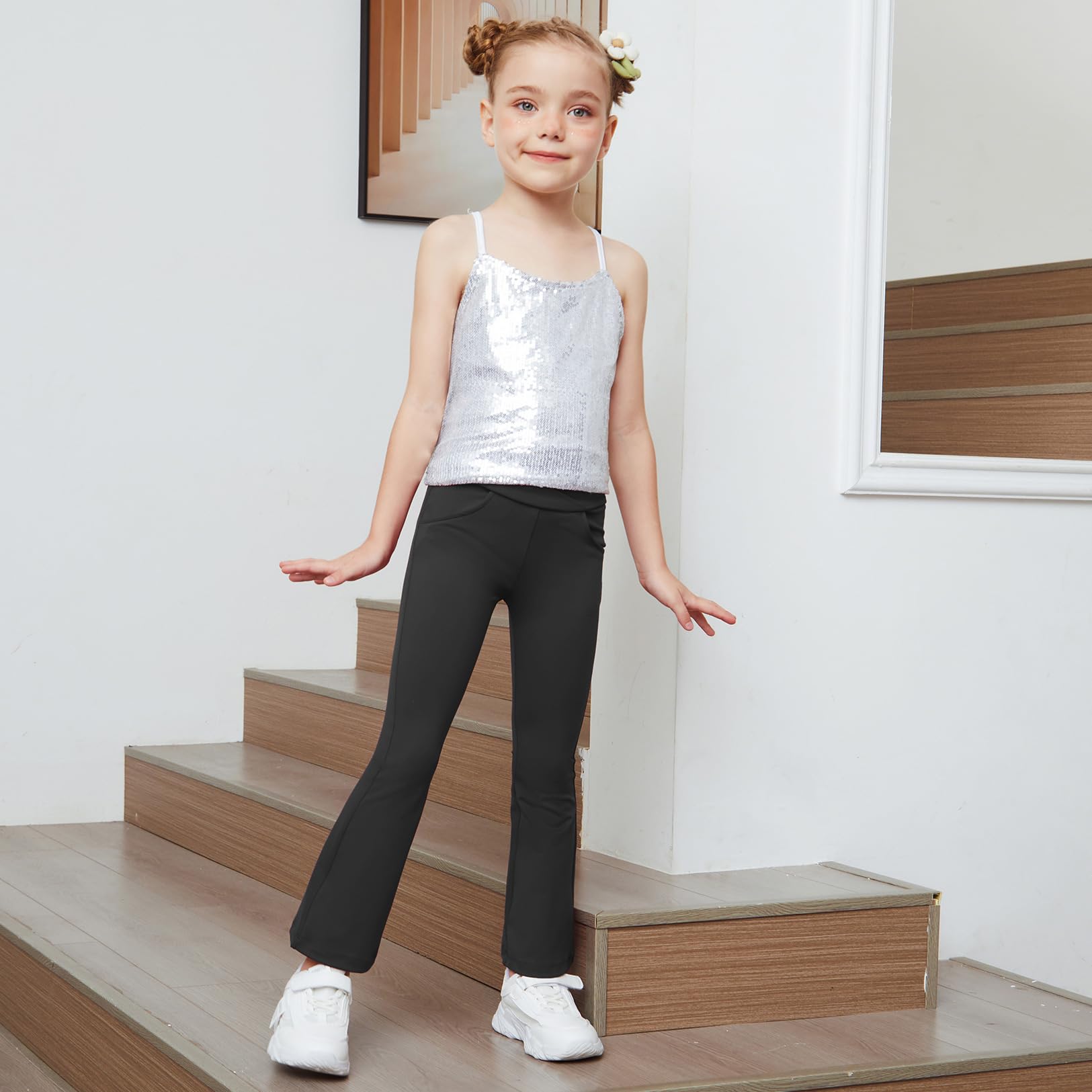 Jxstar Girls Flare Leggings - High Waisted Bell Bottom Pants for Kids, Stretchy Yoga & Dance Outfits - Perfect for Ballet, Jazz, Gymnastics and Casual Wear
