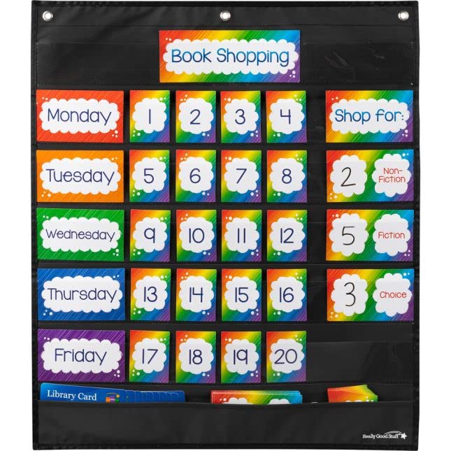Really Good Stuff Book Shopping Pocket Chart with 58 Cards - Classroom Reading Organizer for Kids' Book Selection & Literacy Activities