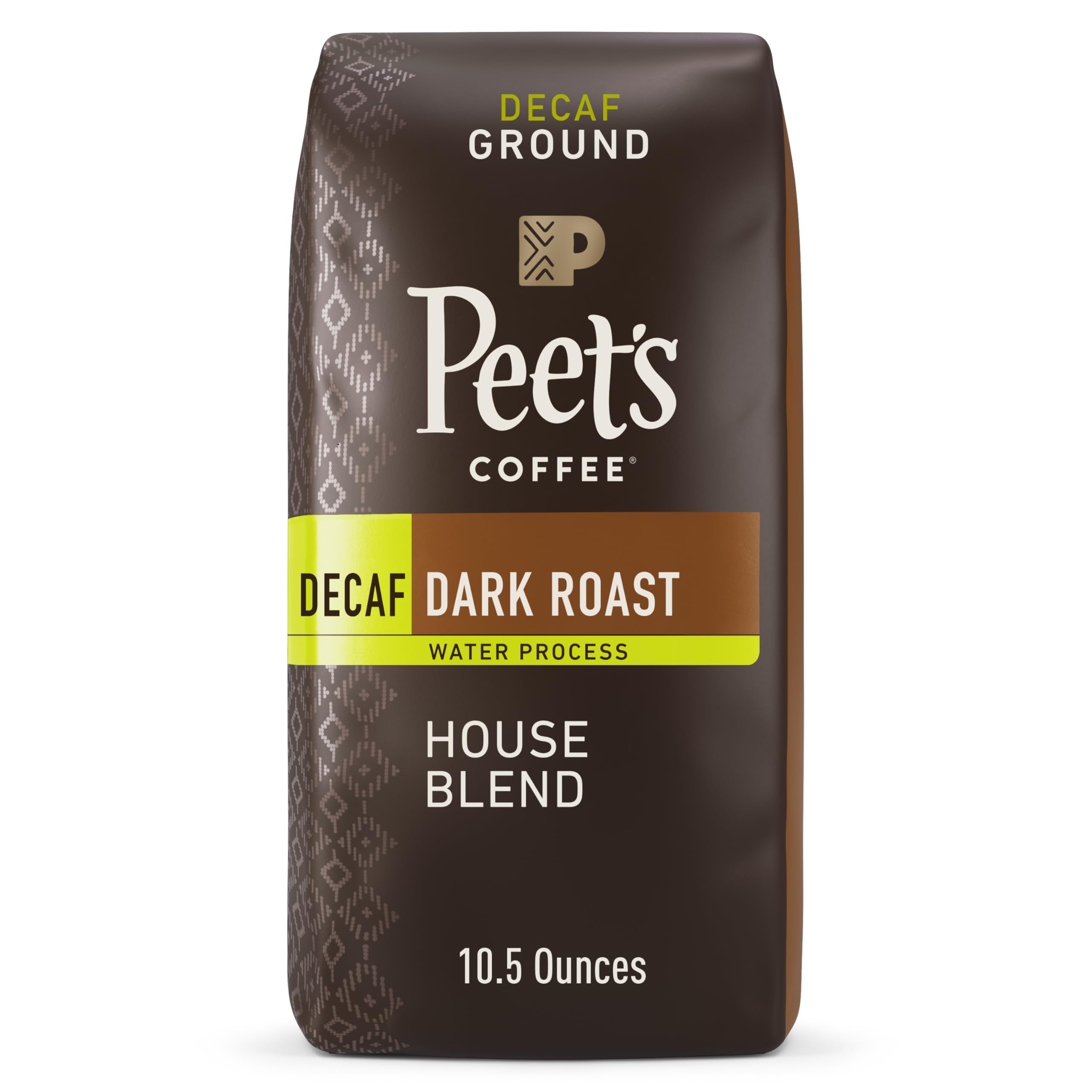 Peet's Coffee Dark Roast Decaf Ground Coffee - House Blend 10.5oz (297g) Bag | Rich Flavor for Home Brewing, Office Use & Gifts