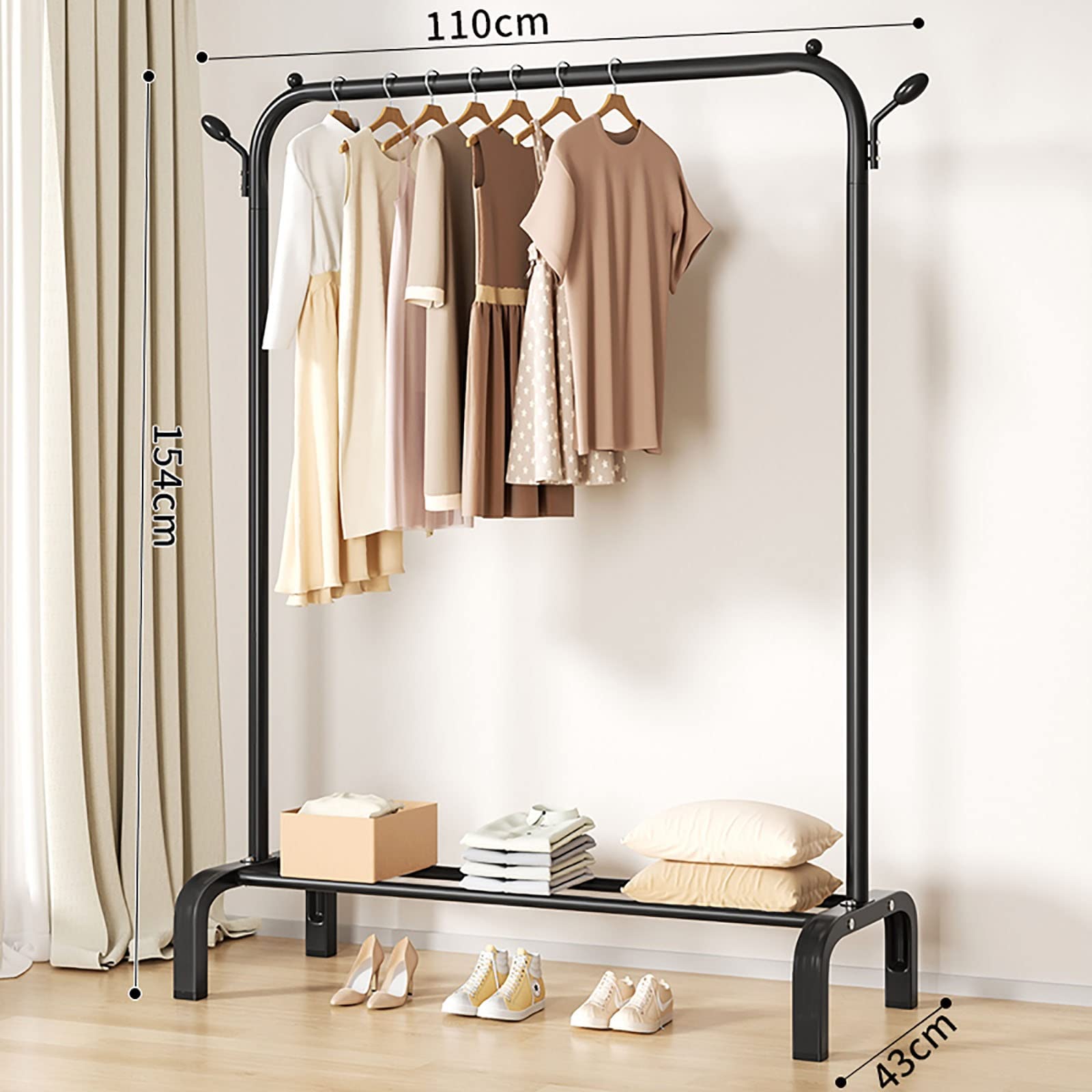 Black Single Pole Coat Rack Floor Hanger - Freestanding Clothes Rod for Bedroom, Entryway & Closet Organization - Durable Indoor Coat Stand for Jackets, Hats & Scarves (Perfect for Apartments, Dorms & Small Spaces)