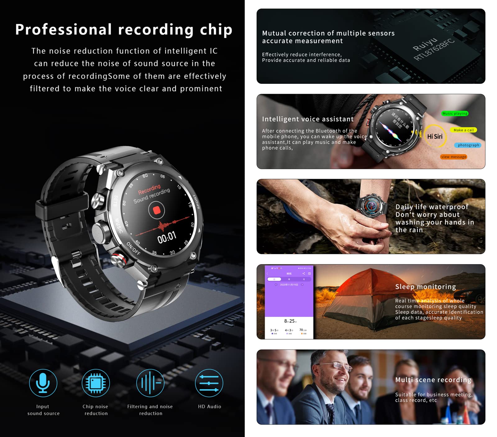 T92 Smart Watch with Bluetooth Earbuds - Fitness Tracker & Music Player for Sports & Daily Use