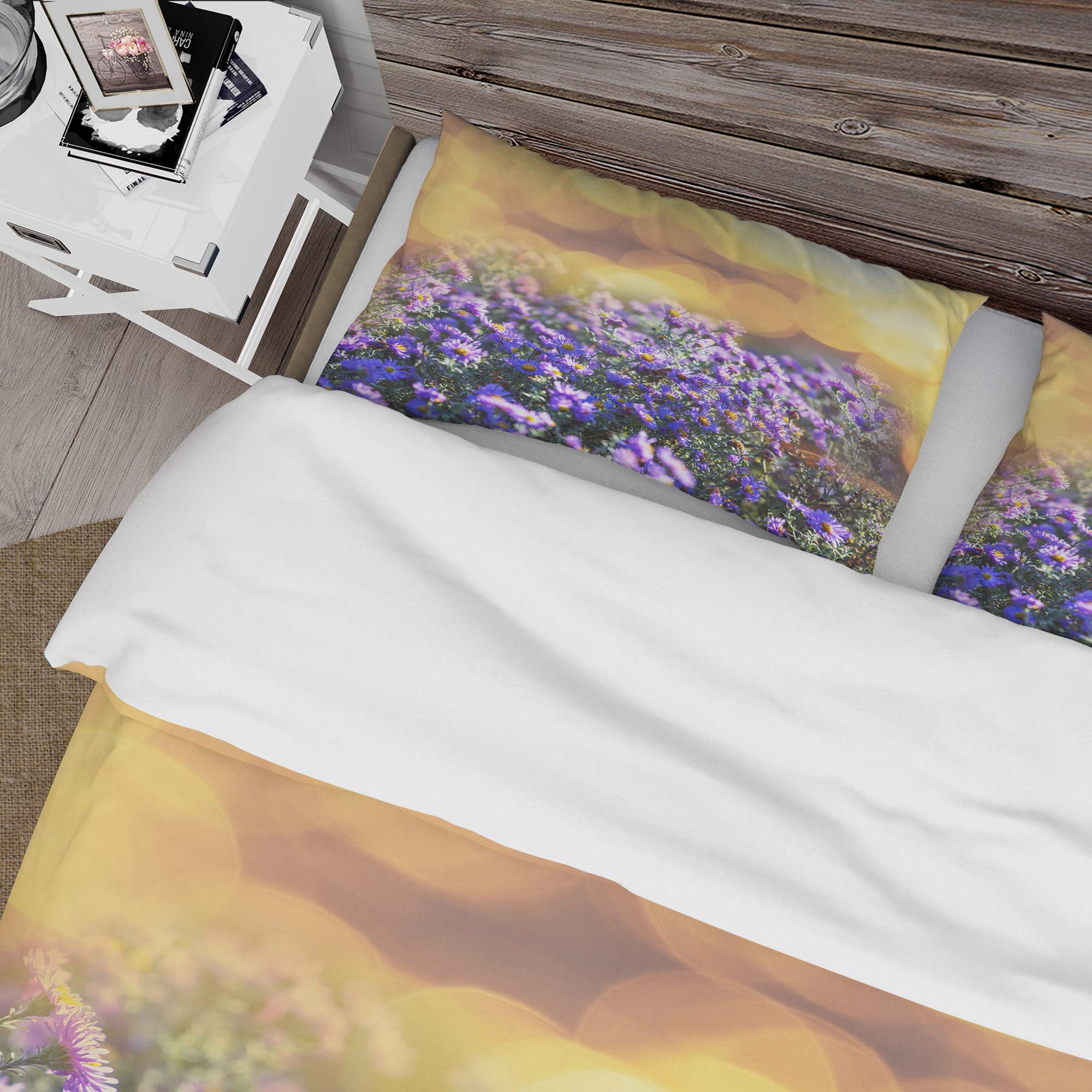 Brown Floral Duvet Cover Set King - Nautical Coastal Bedding for All Seasons