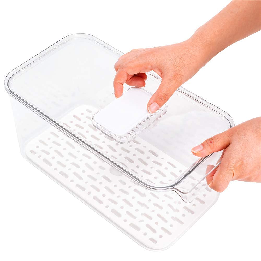 Stackable Refrigerator Egg Holder Tray with Lids - SANNO Produce Saver Bins for Organizing Eggs, Fruits & Vegetables | Perfect for Kitchen Storage & Fridge Organization