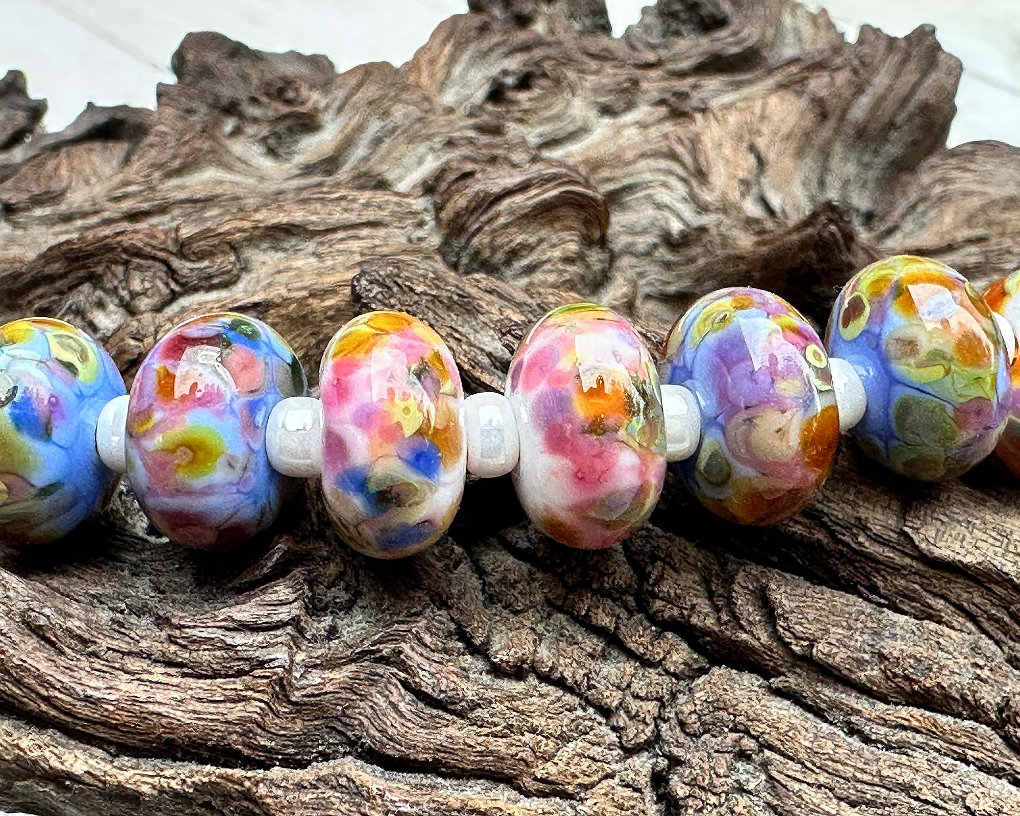 16 Joyful Palette Mosaic Lampwork Glass Beads Set for Jewelry Making - DIY Bracelet, Necklace & Craft Projects - SRA Certified Artisan Beads
