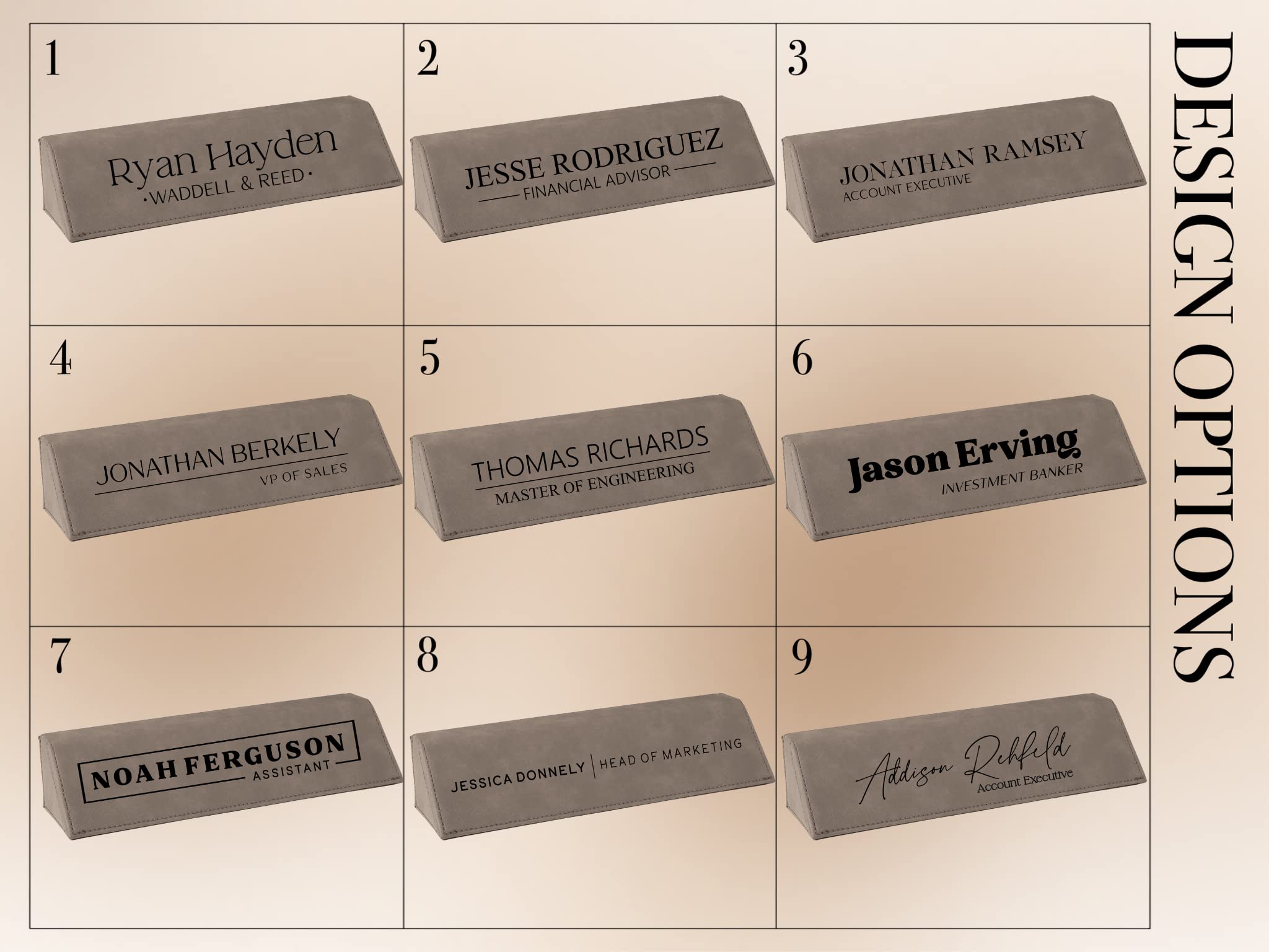Personalized Office Desk Name Plate - Custom Engraved Leatherette Desk Wedge in Light Brown | Perfect Gift for Coworkers, Teachers & Graduates | Professional Office Decor & Workspace Organization Accessory