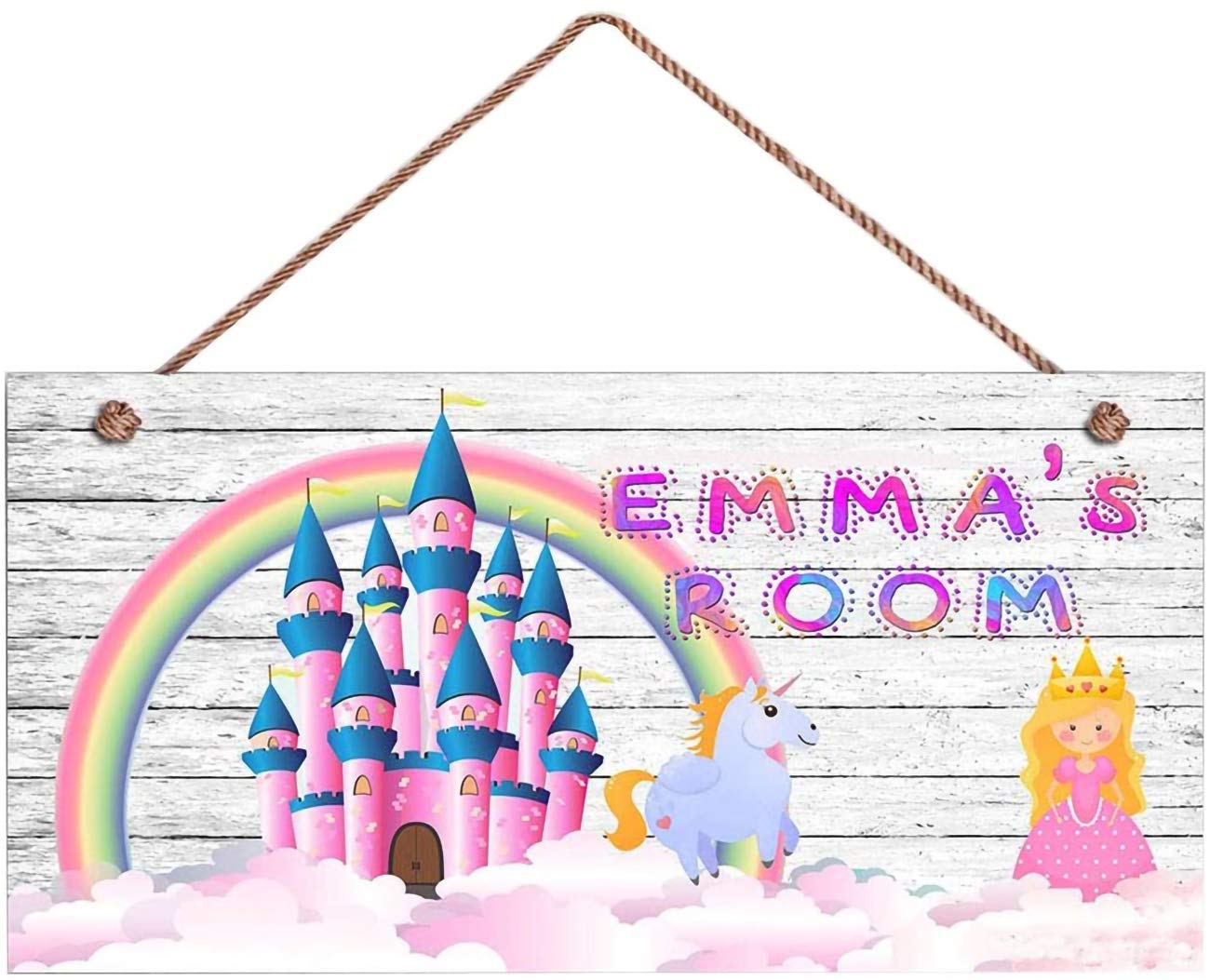 Auwozc Personalized Princess Castle Rainbow Wood Sign - Custom Nursery & Girls Bedroom Door Plaque, Wall Decor Gift for Baby Shower & Birthday Party