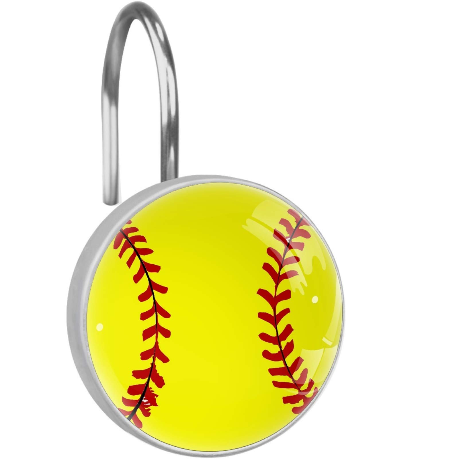 12-Pack Softball Print Crystal Glass Shower Curtain Hooks - Decorative Bathroom Accessories for Sports Theme & Modern Home Decor